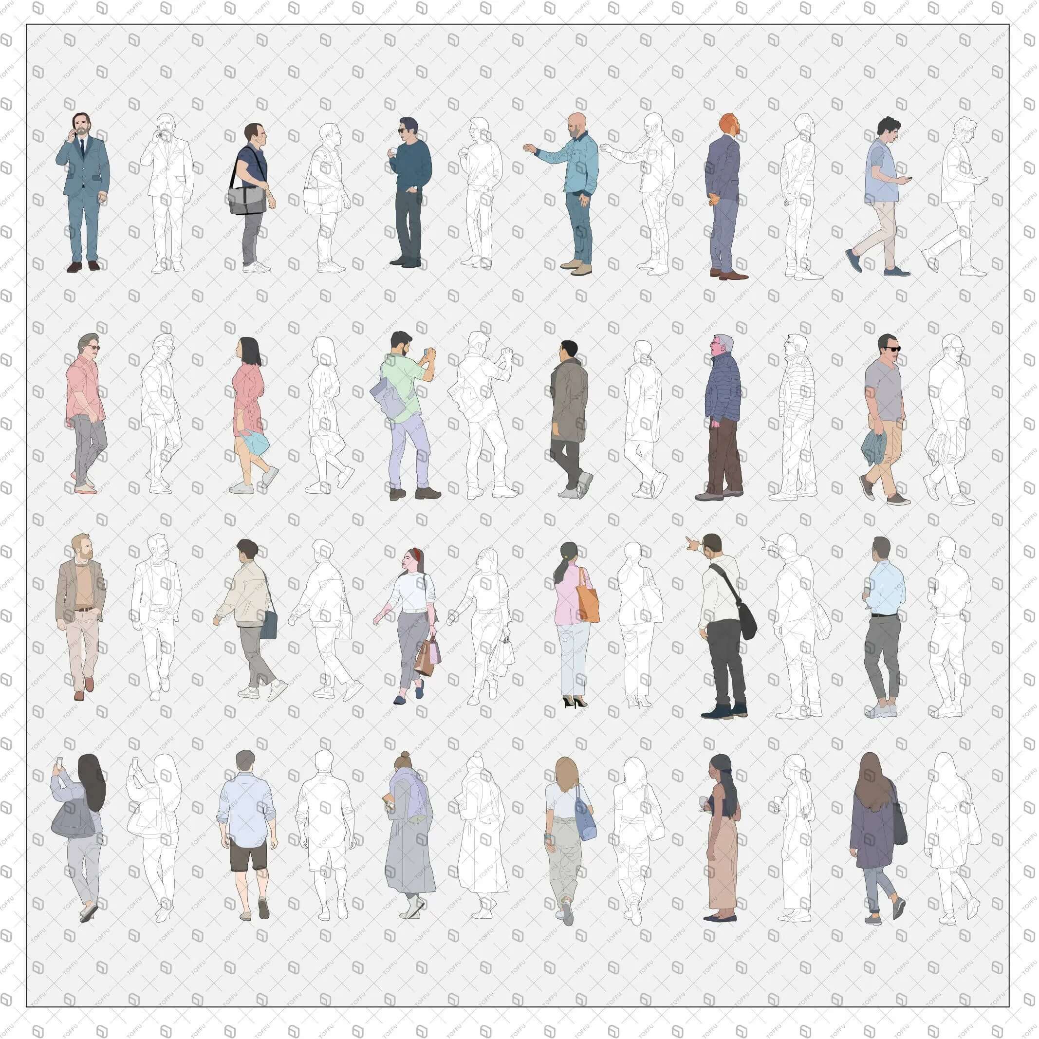 Flat Vector Human Figures Outline and Vectors Digital Artwork drawings | Toffu Co