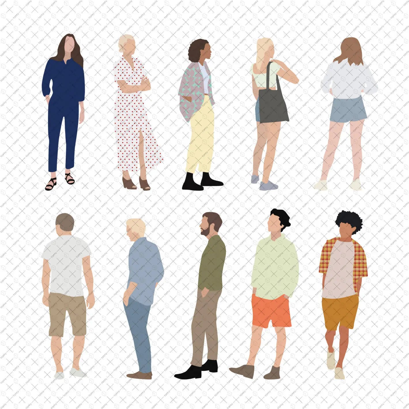 Flat Vector People and Plants Mega Pack (47 Figures) Digital Artwork drawings | Toffu Co