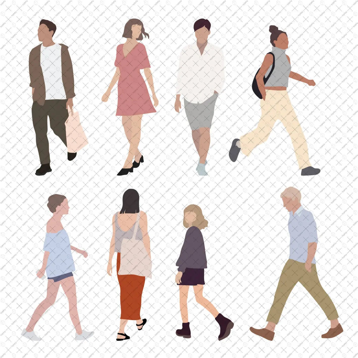 Flat Vector People Walking Digital Artwork drawings | Toffu Co