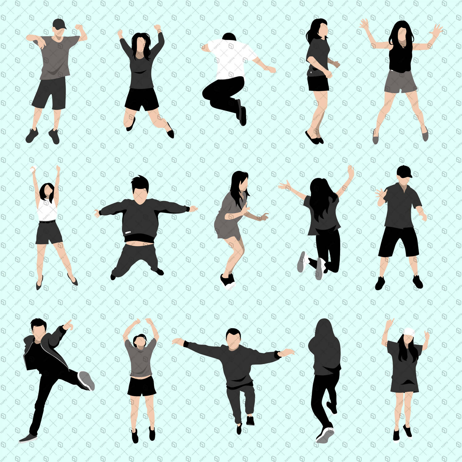 Flat Vector Jumping People PNG - Toffu Co