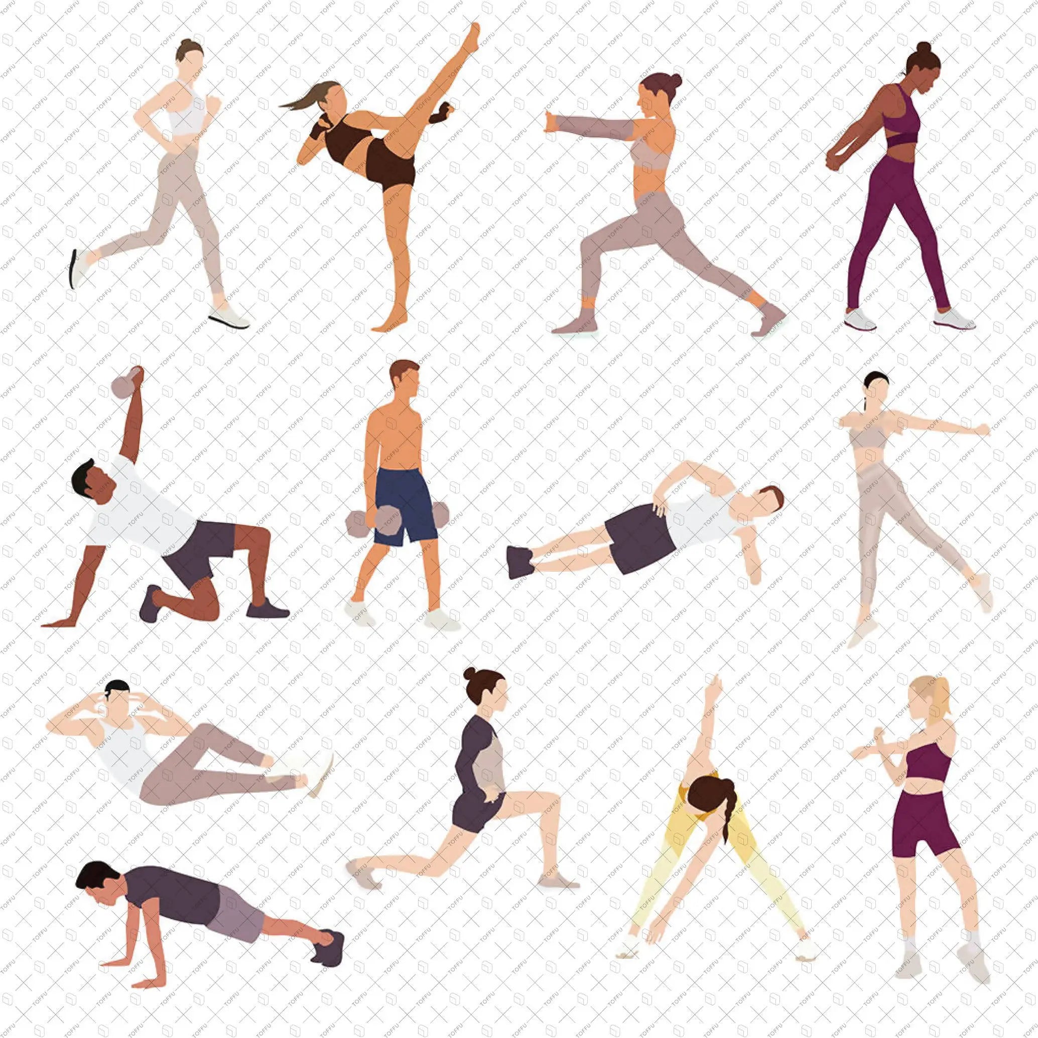 Flat Vector Exercise and Sport People Digital Artwork drawings | Toffu Co