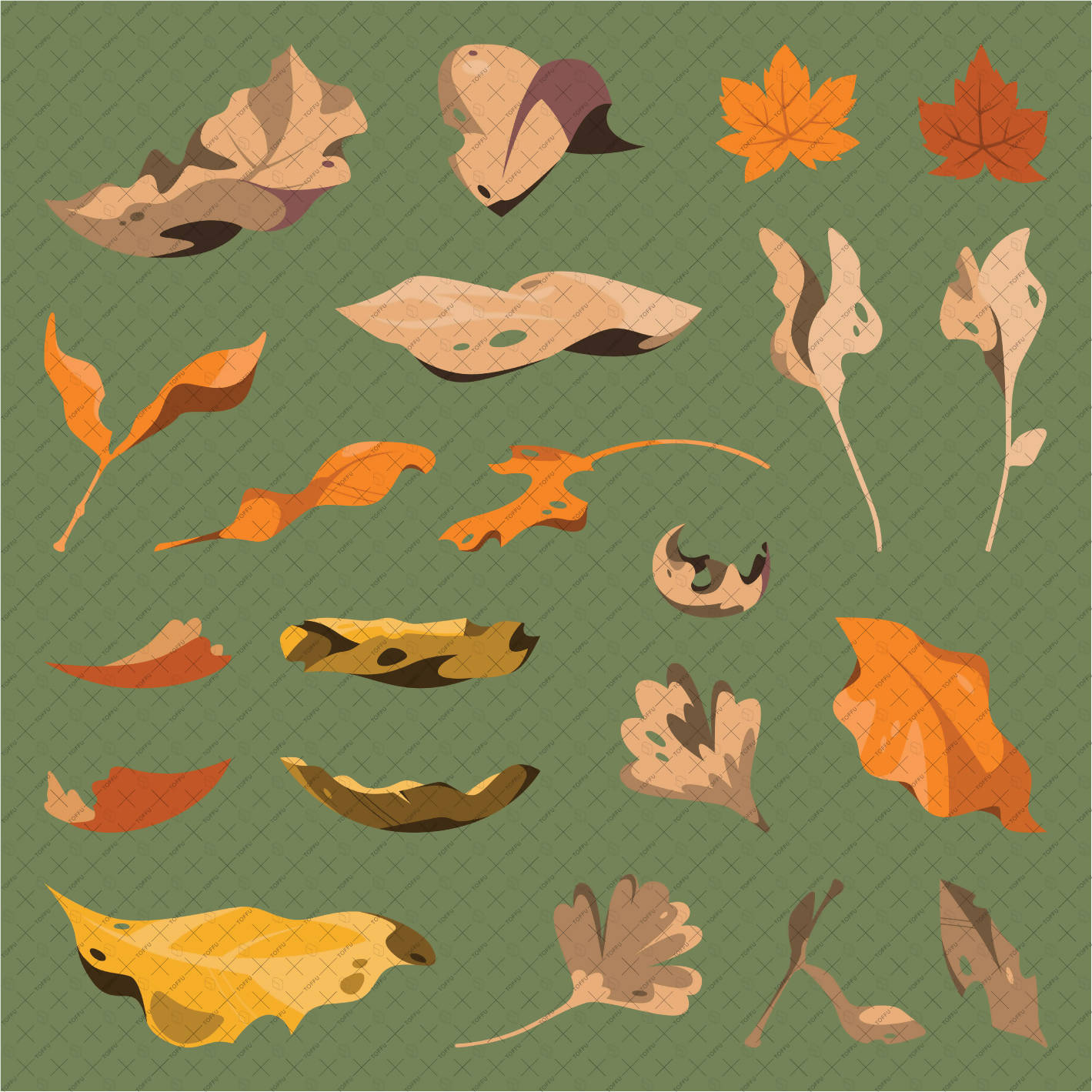 Flat Vector Dry Leaves PNG - Toffu Co