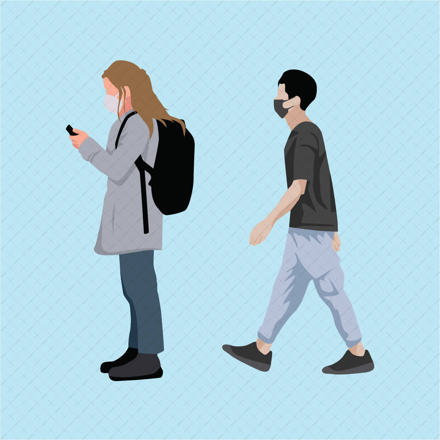 Flat Vector Masked Urban Characters 2 PNG - Toffu Co