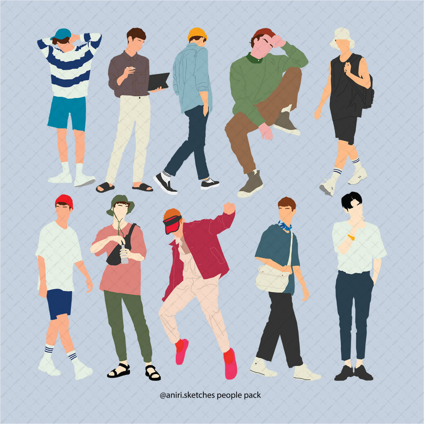 Flat Vector People Pack "Boys" PNG - Toffu Co