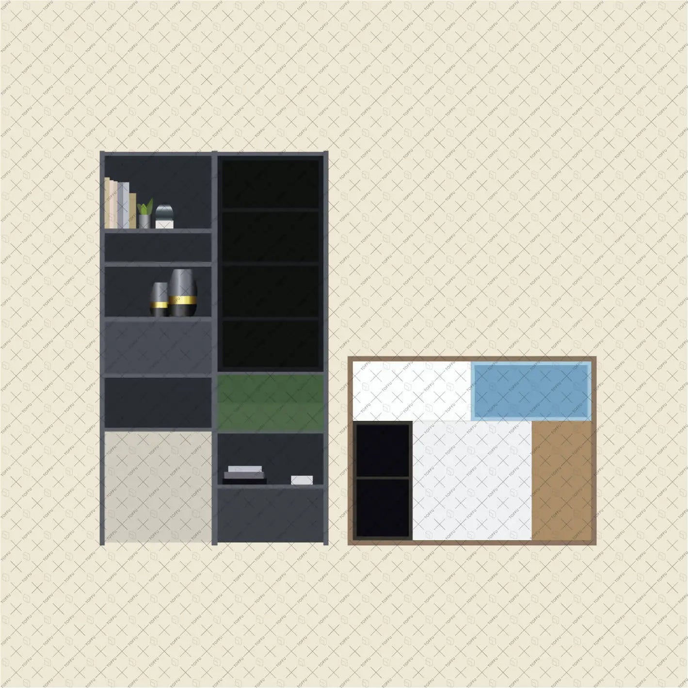 Flat Vector Interior Furniture Front & Side View Digital Artwork drawings | Toffu Co