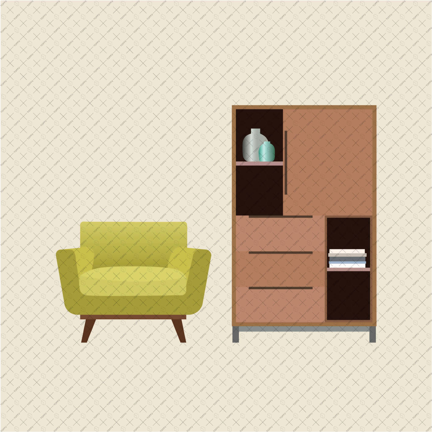 Flat Vector Interior Furniture Front & Side View PNG - Toffu Co