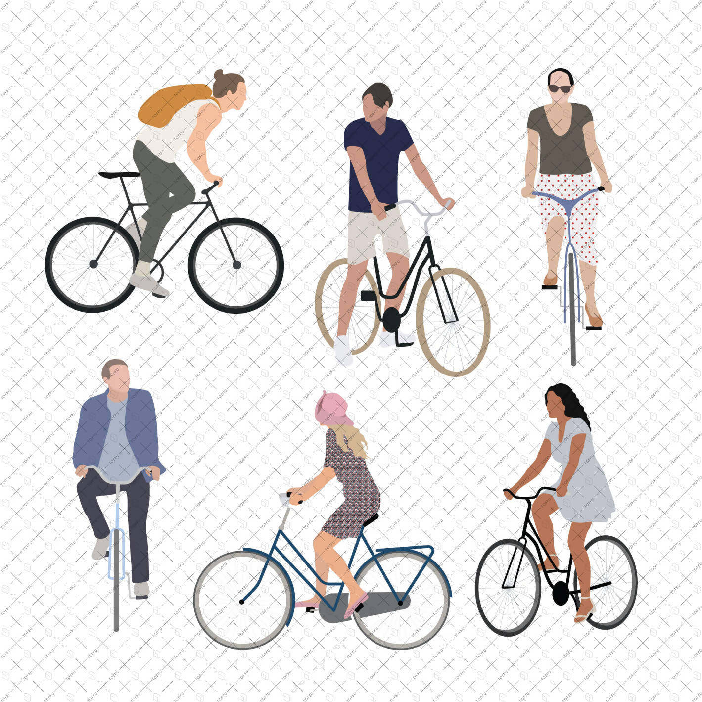 Flat Vector Cyclists PNG - Toffu Co