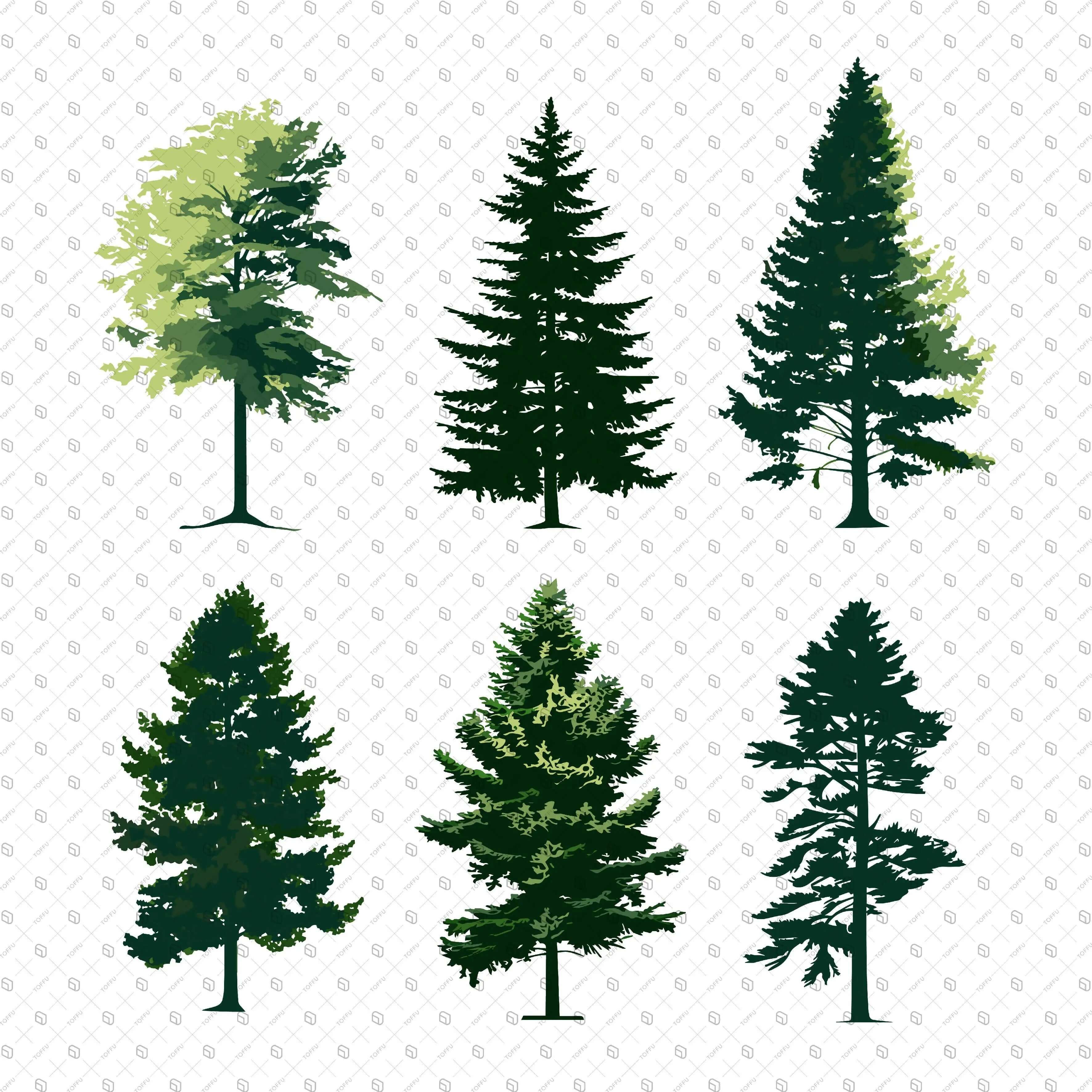 Flat Vector Set of Trees Digital Artwork drawings | Toffu Co