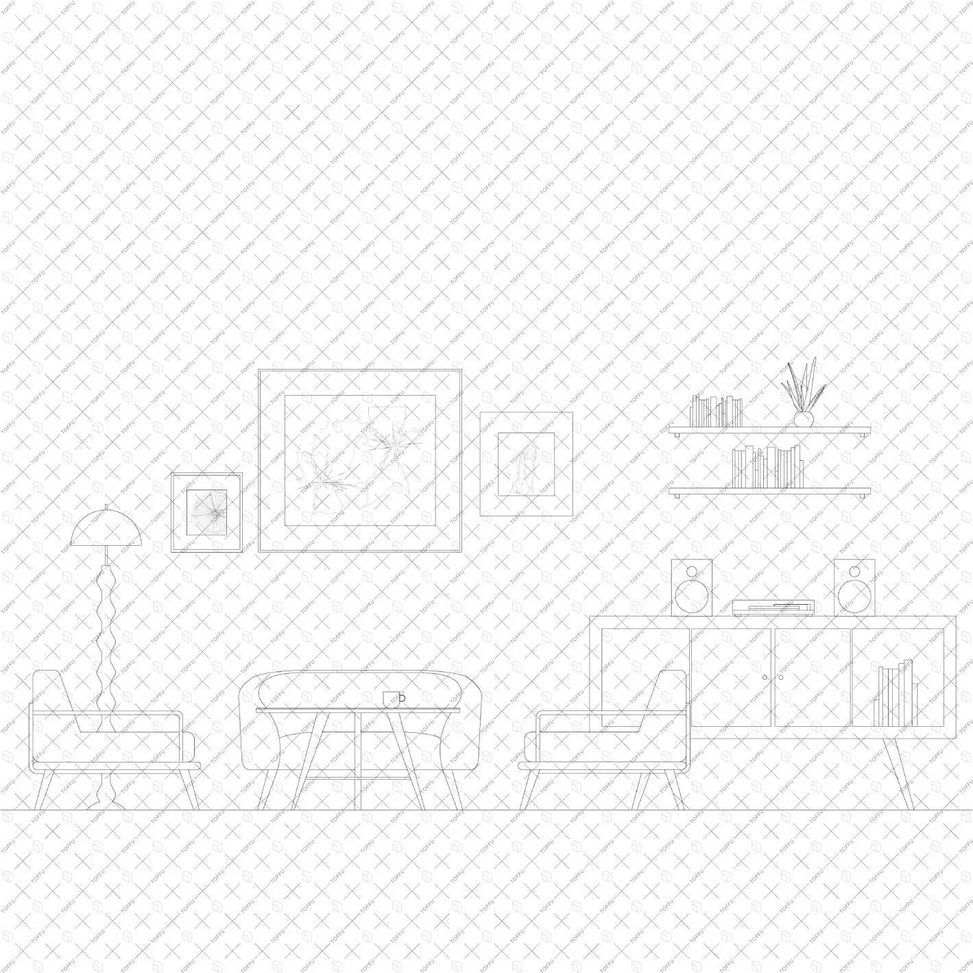 Flat Vector Modern Retro Style Home Interior Digital Artwork drawings | Toffu Co