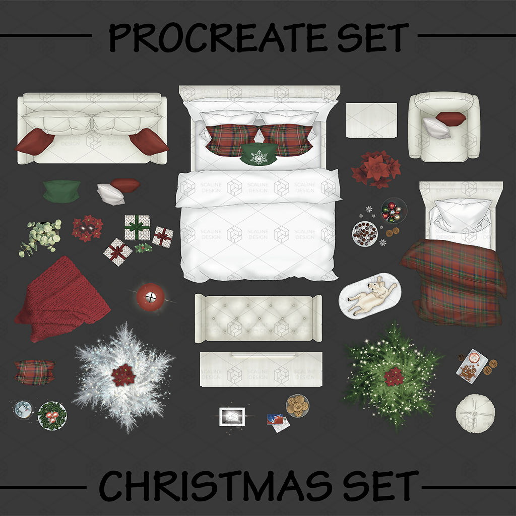 Procreate Illustration & PNG Christmas Furniture Collection Top View PNG - Toffu Co