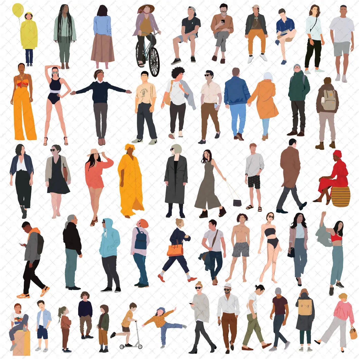 Flat Vector Human Scales (52 figures) Digital Artwork drawings | Toffu Co