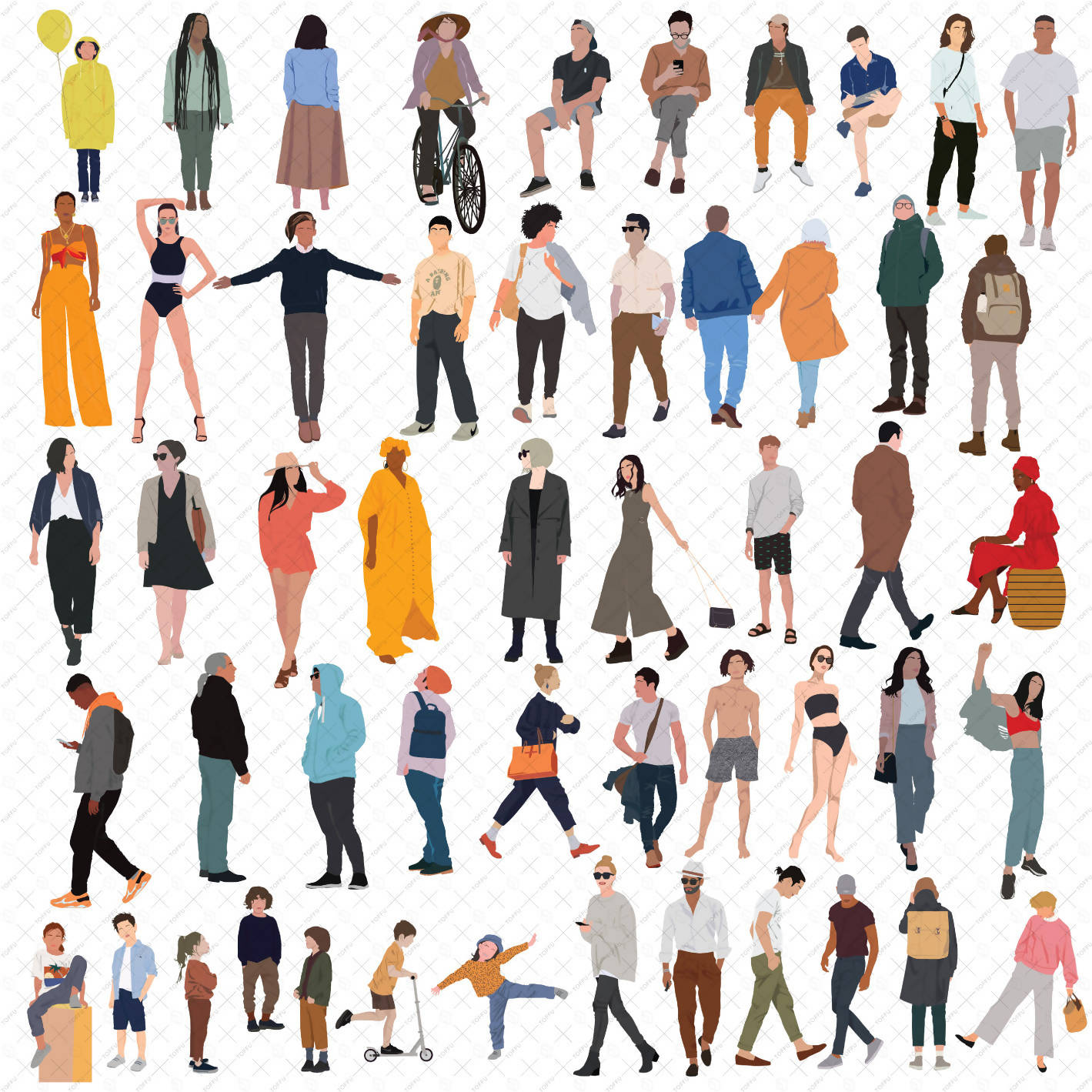 Flat Vector Human Scales (52 figures) PNG - Toffu Co