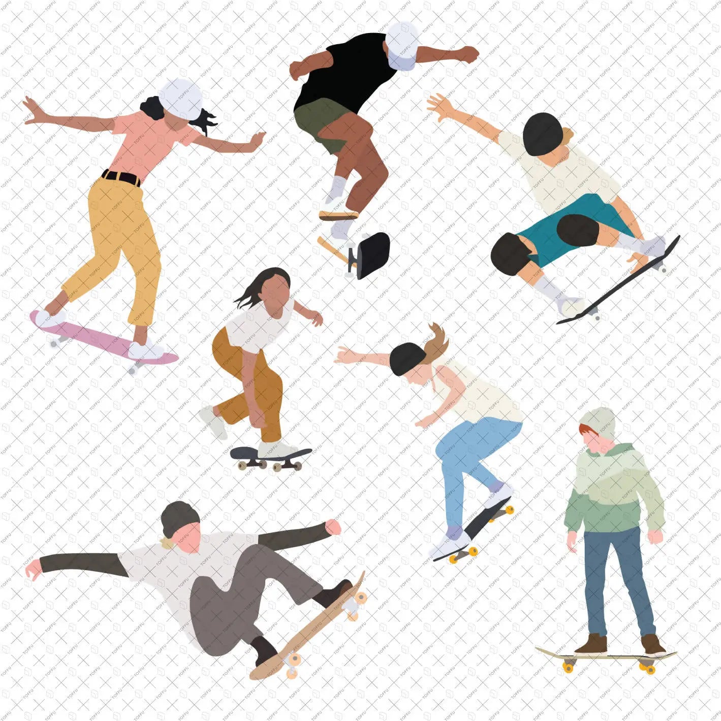Flat Vector Skateboarders Digital Artwork drawings | Toffu Co