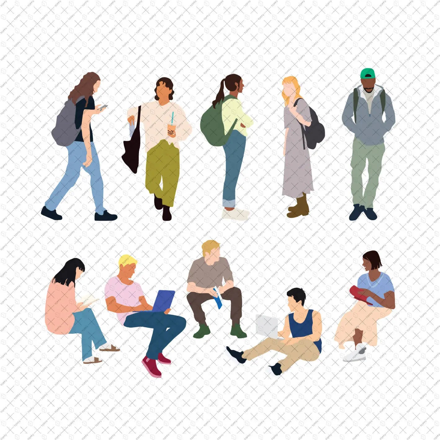 Flat Vector College Students Digital Artwork drawings | Toffu Co