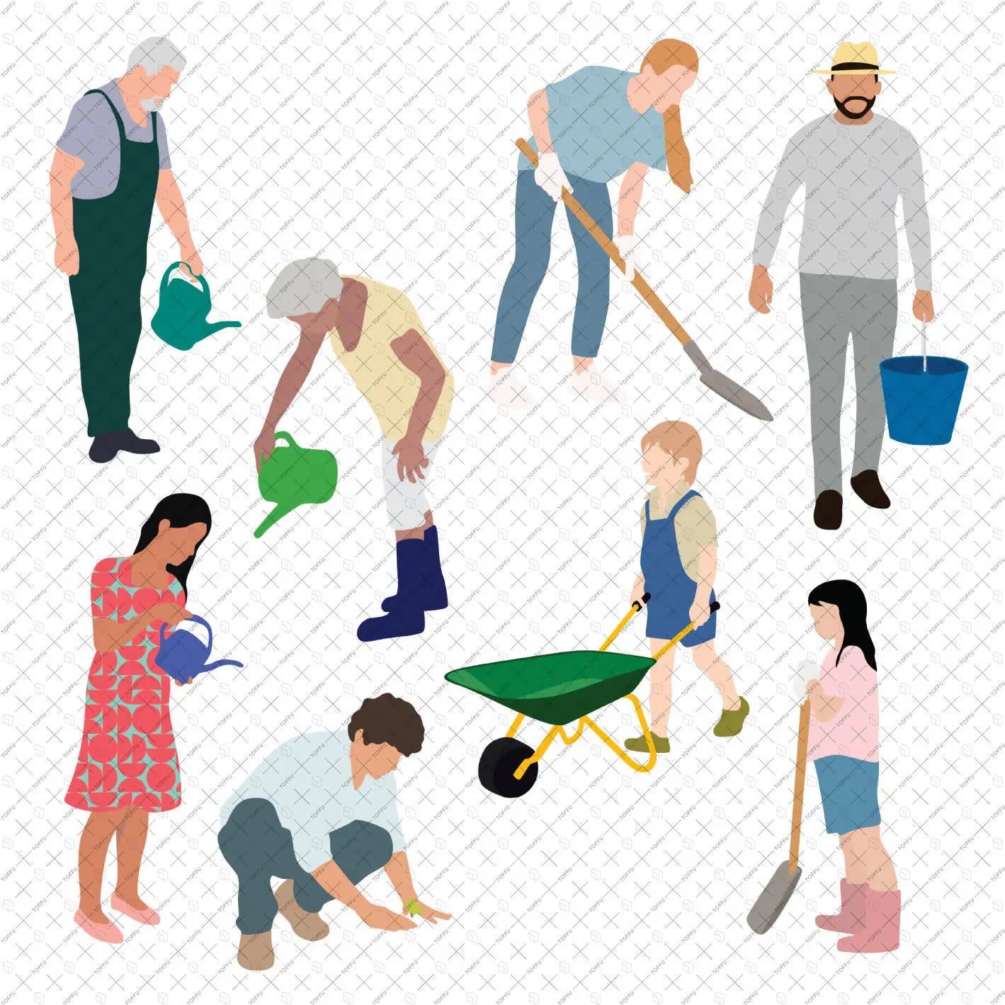Flat Vector Gardening People - 2 Digital Artwork drawings | Toffu Co