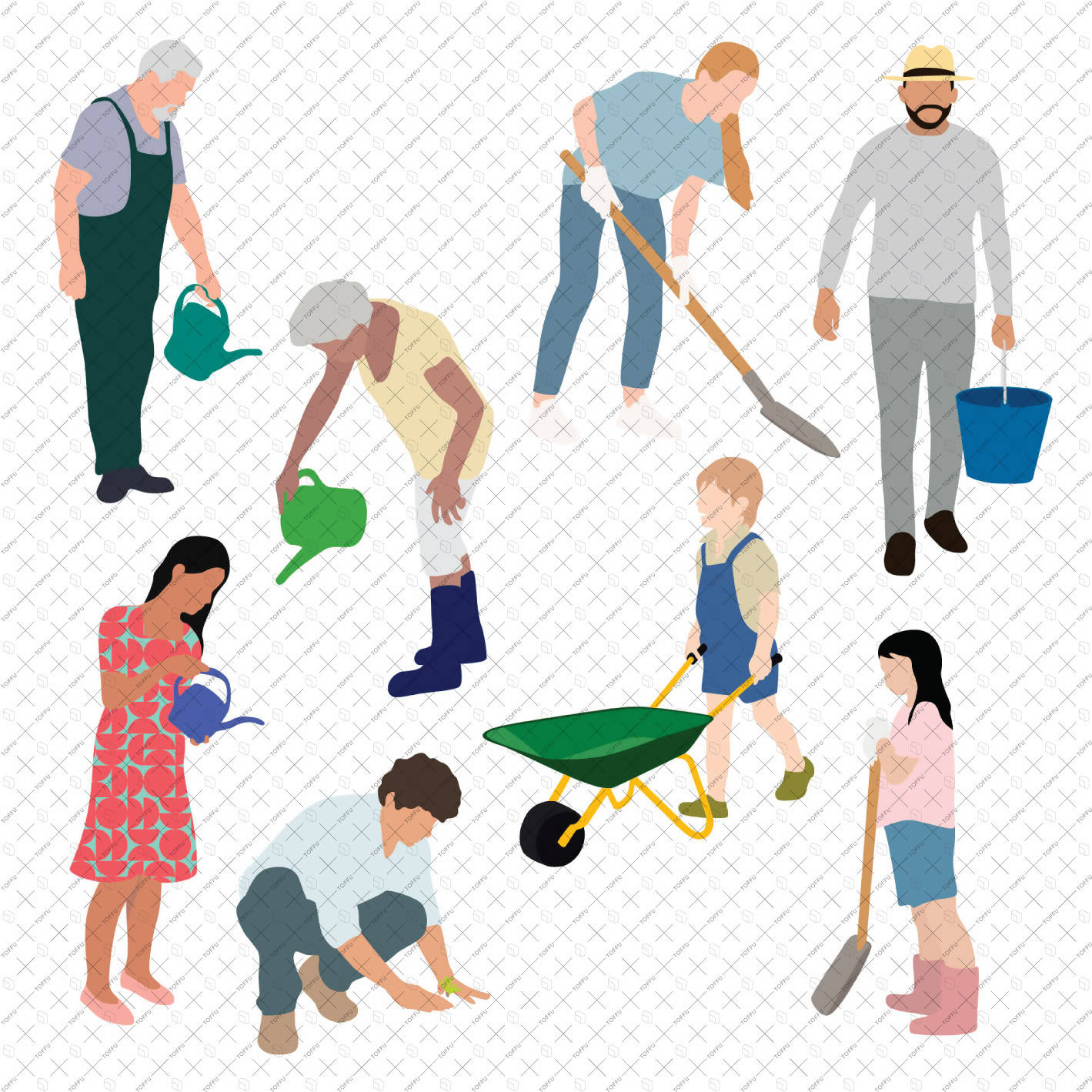 Flat Vector Gardening People - 2 PNG - Toffu Co