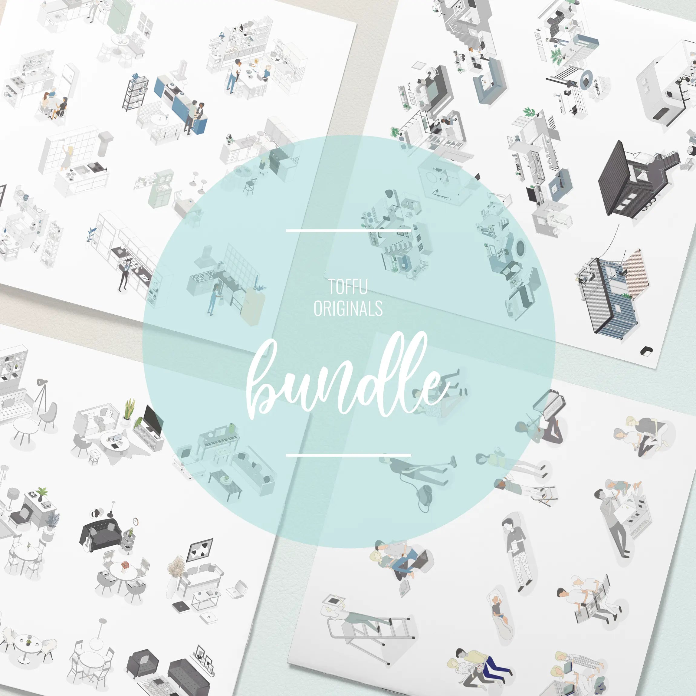 Axonometric Home Bundle Digital Artwork drawings | Toffu Co