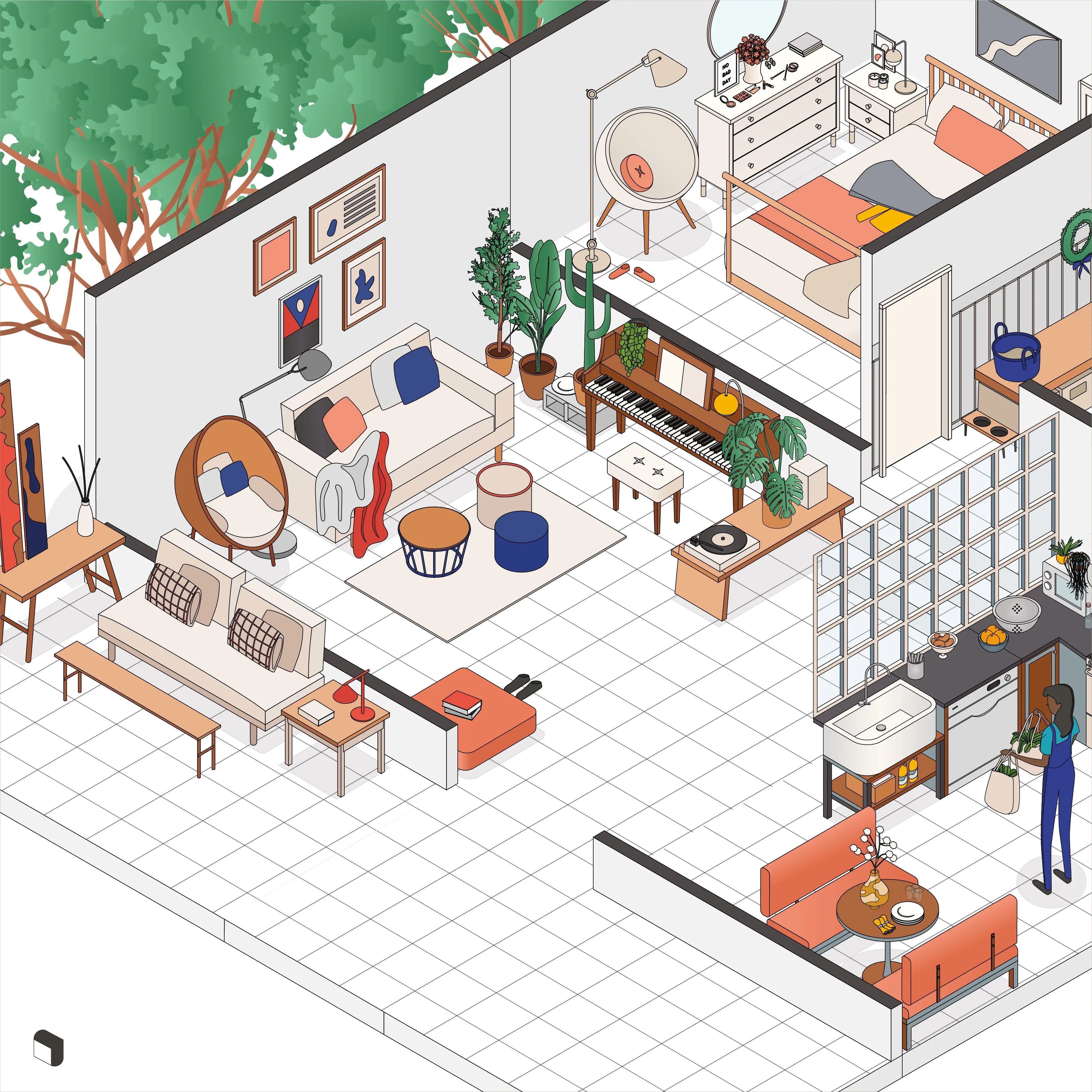 Axonometric Home Bundle Digital Artwork drawings | Toffu Co