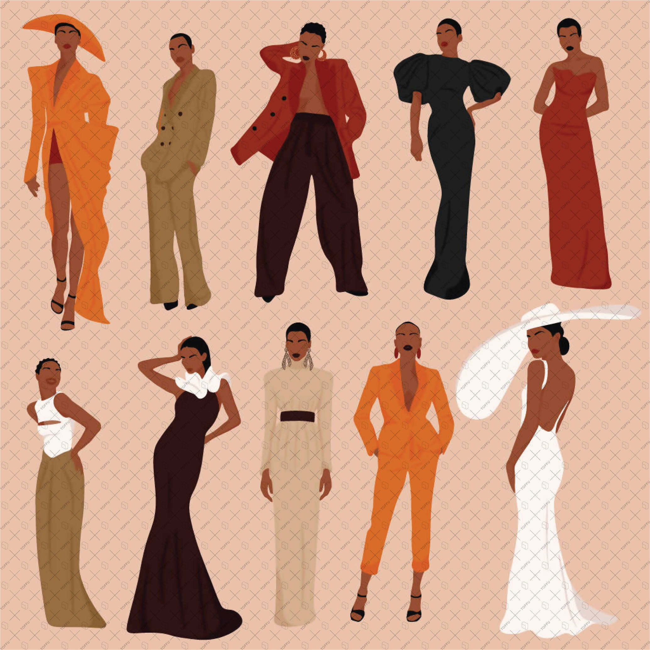 Flat Vector People - Fashion Black Woman PNG - Toffu Co