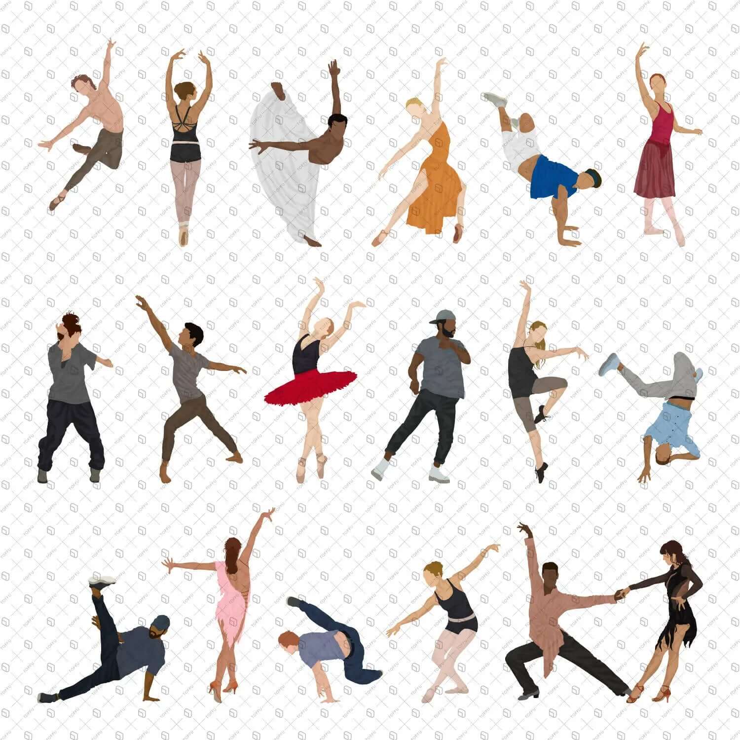 Flat Vector People Dancing Digital Artwork drawings | Toffu Co