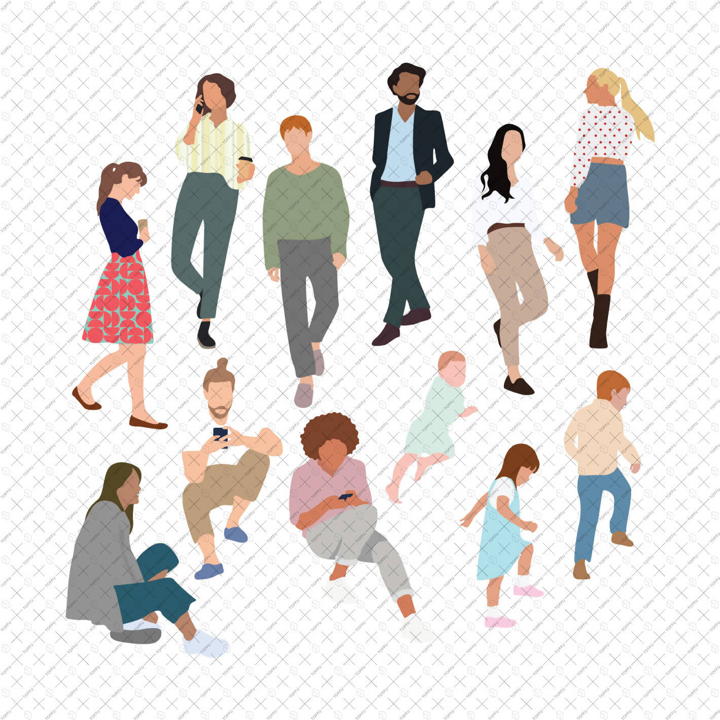 Flat Vector People On The Stairs PNG - Toffu Co
