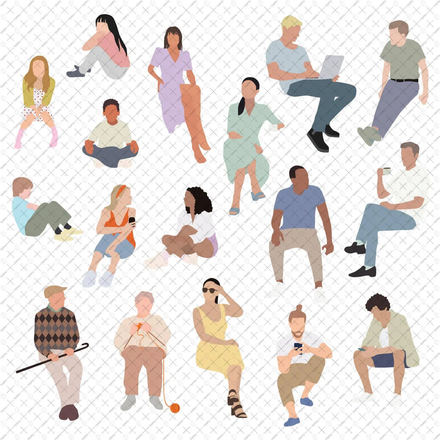 Flat Vector People Sitting Digital Artwork drawings | Toffu Co