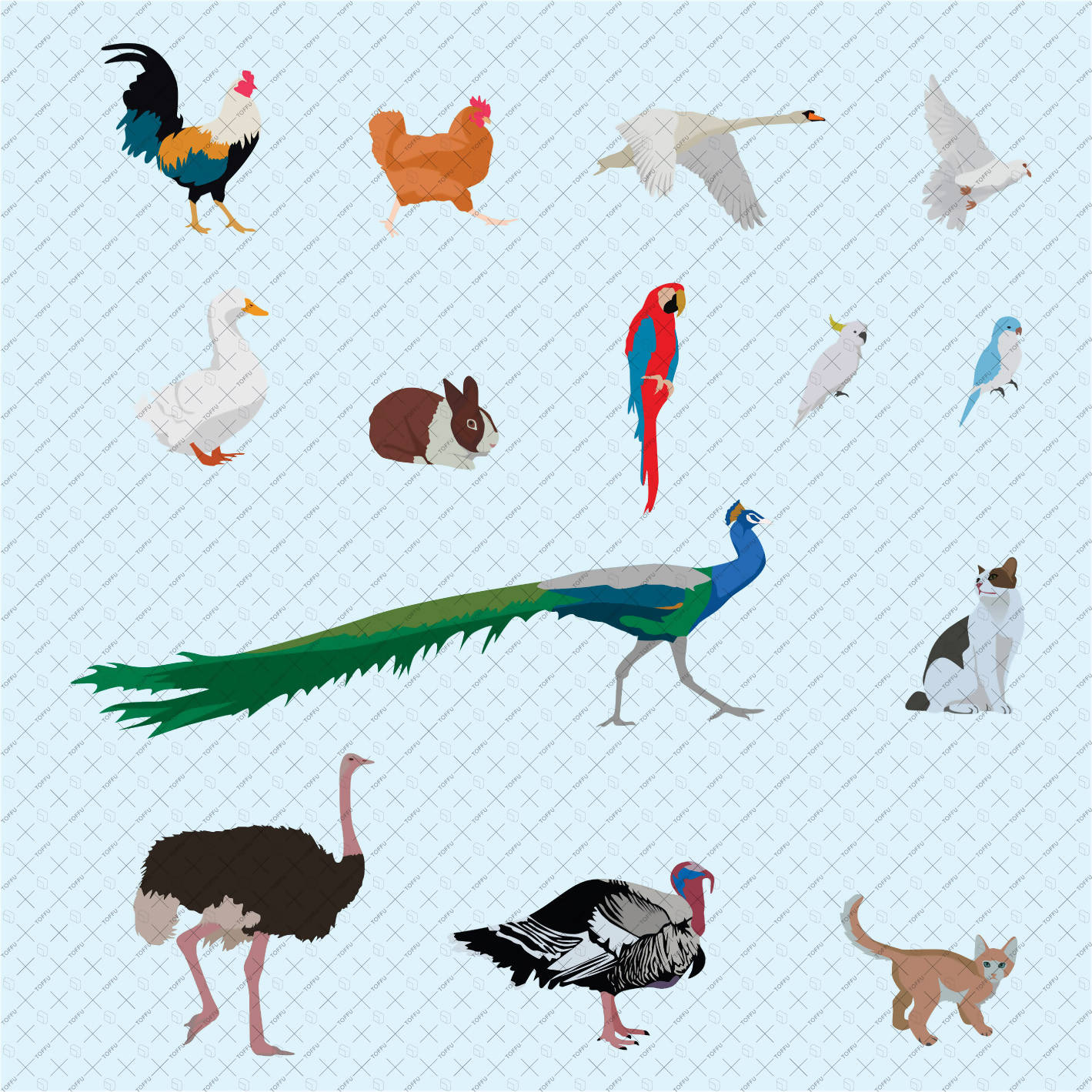 Flat Vector 100 Domestic Animals & Birds PNG - Toffu Co