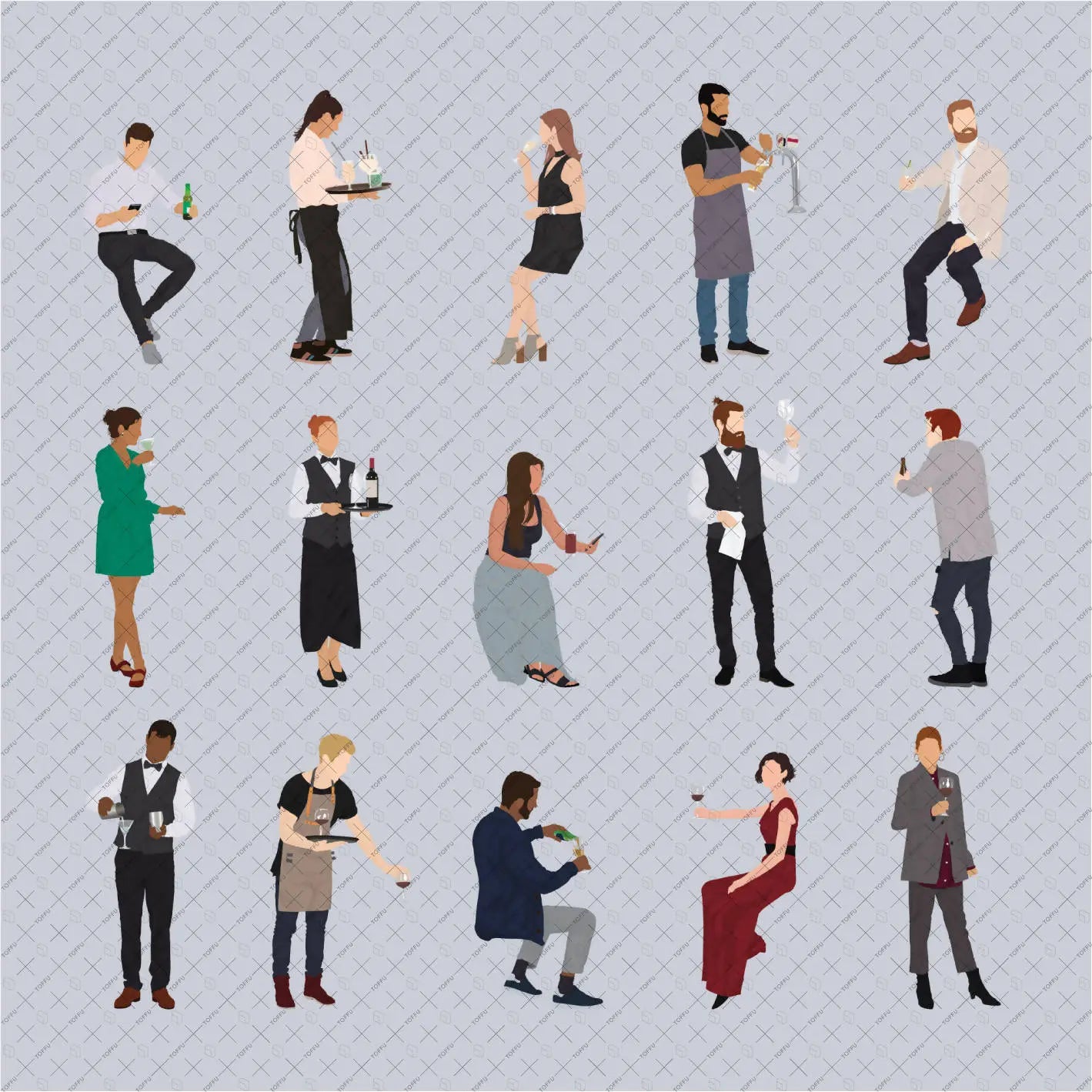 Flat Vector People At The Bar Digital Artwork drawings | Toffu Co