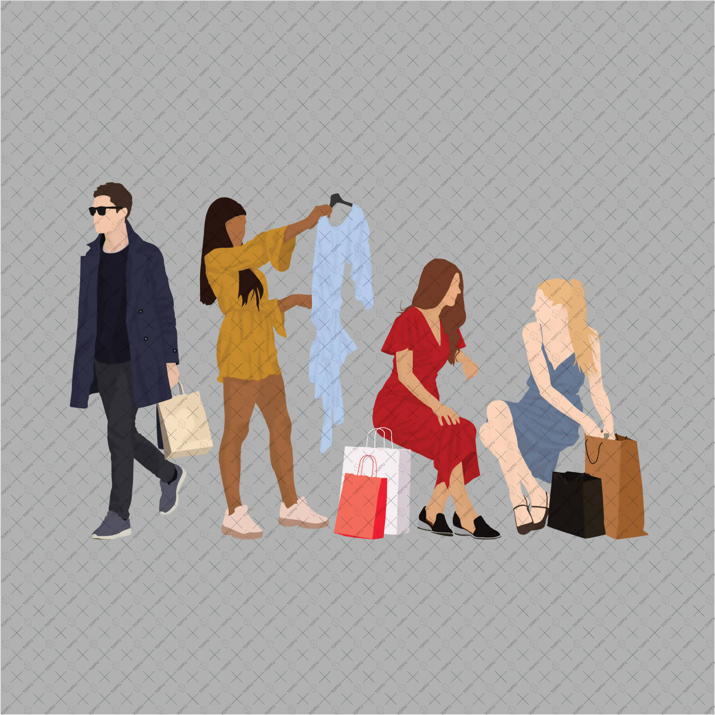 Flat Vector People Shopping Pack PNG - Toffu Co