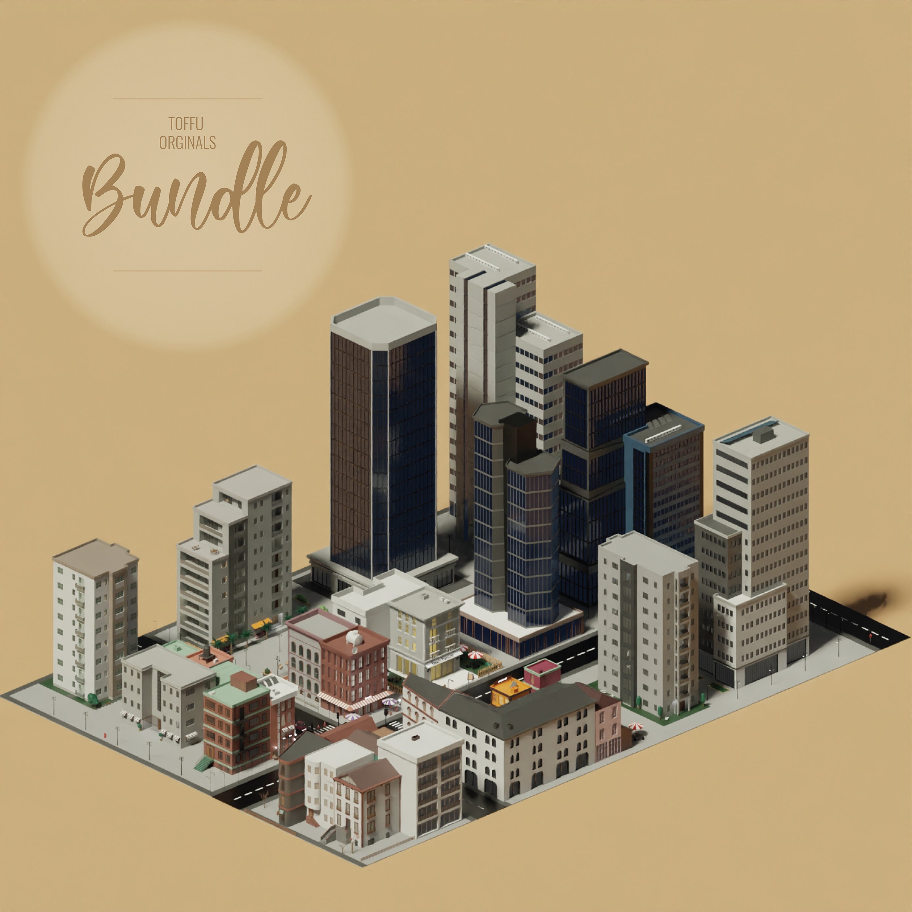 3D Model Low-Poly Buildings Bundle PNG - Toffu Co