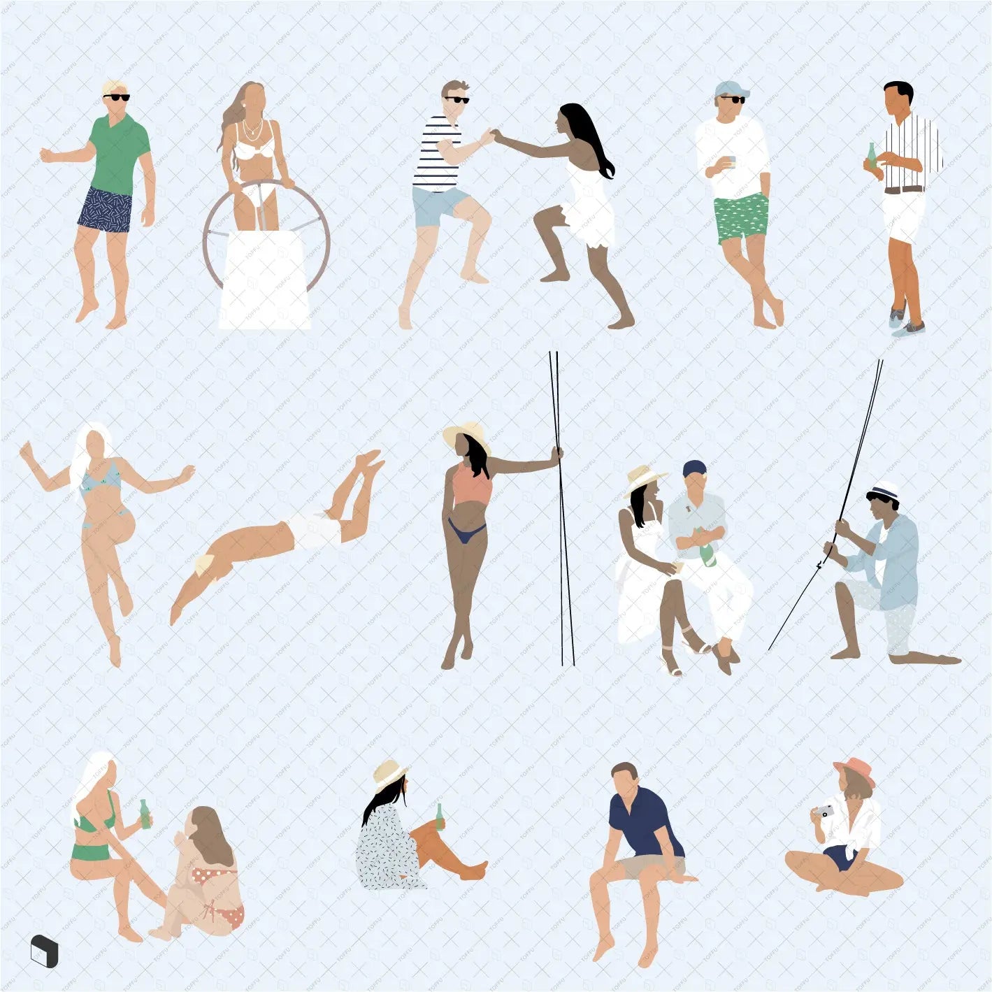 Flat Vector Yacht People Digital Artwork drawings | Toffu Co