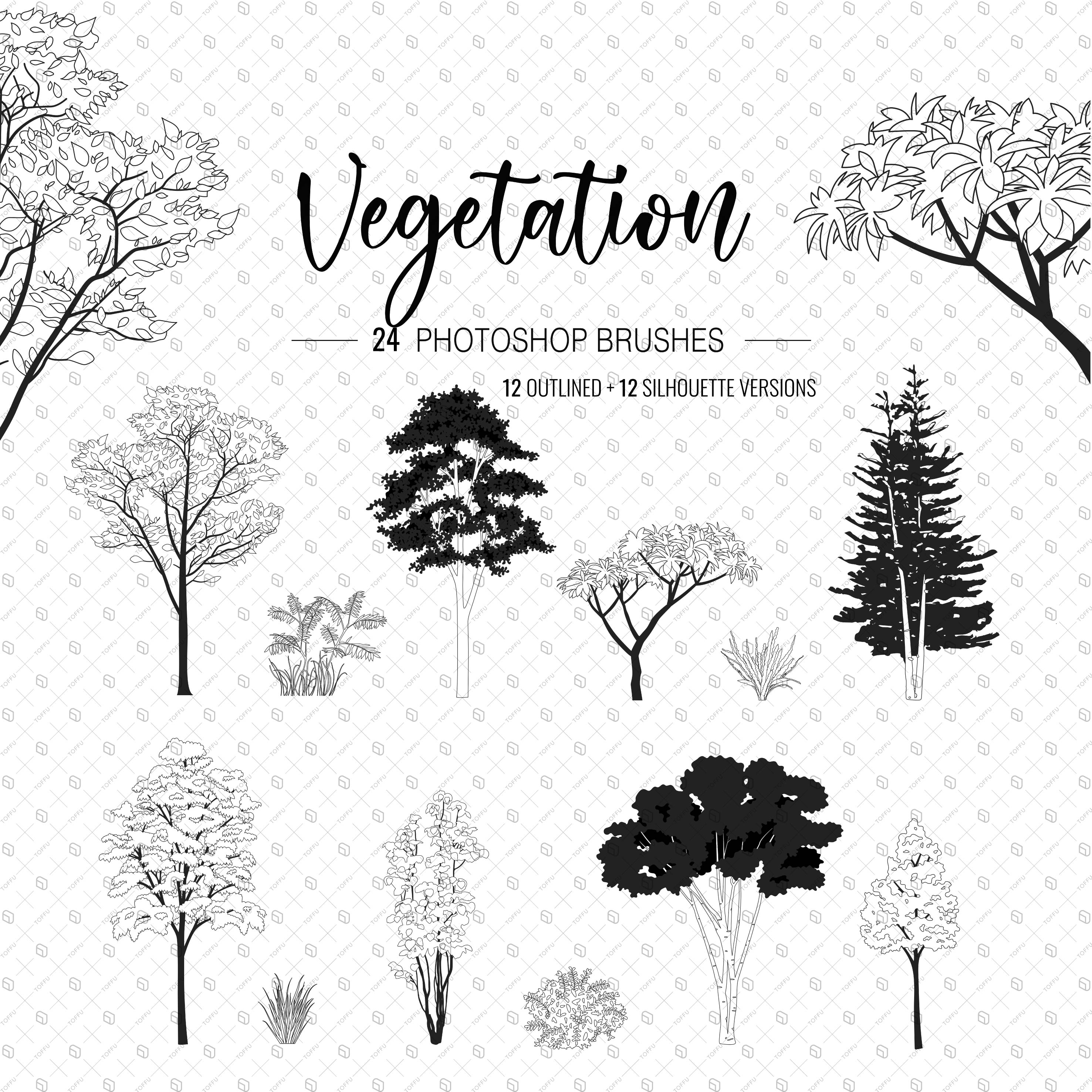 Brush Vegetation Outlined and Silhouette PNG - Toffu Co