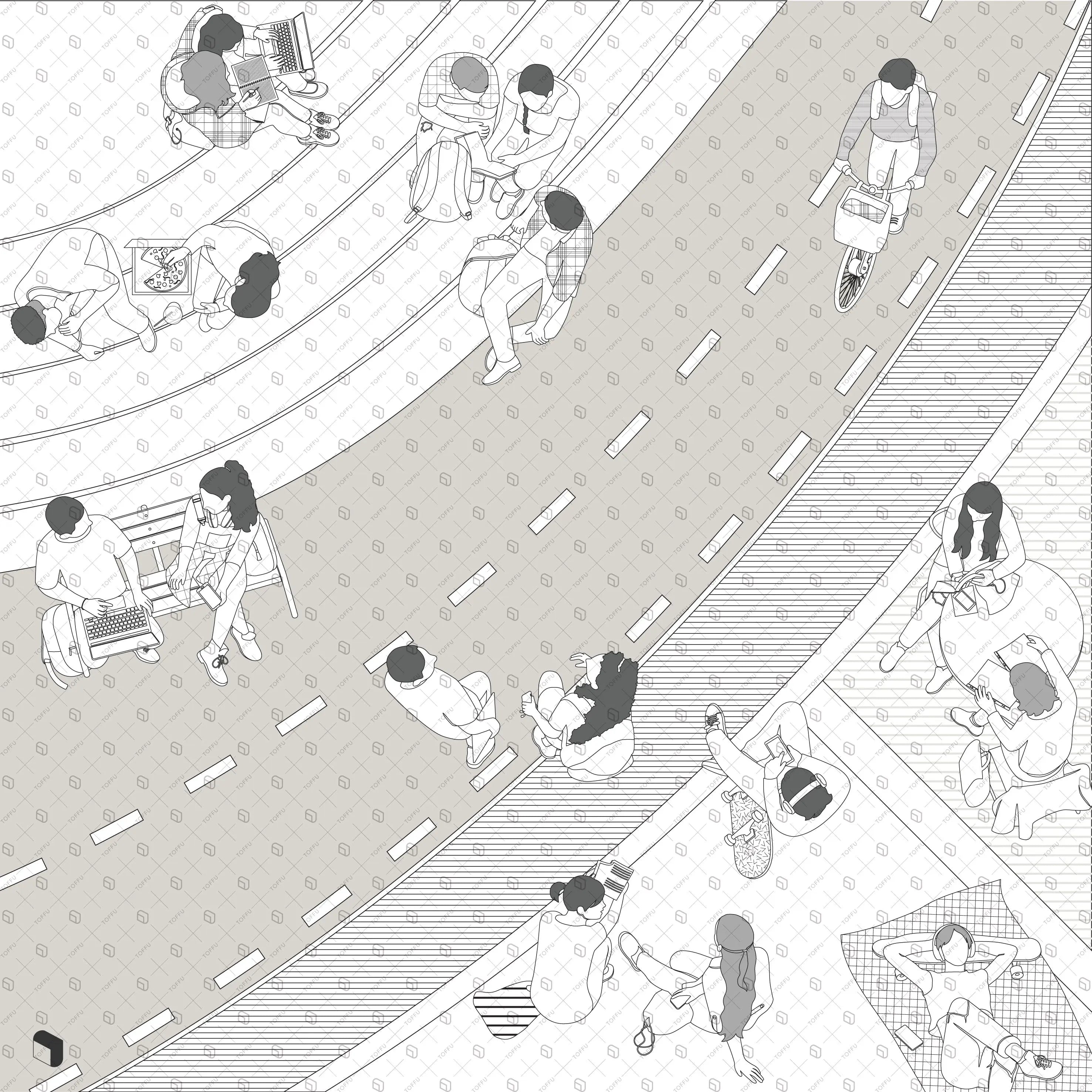 Flat Vector College Students Top View Digital Artwork drawings | Toffu Co