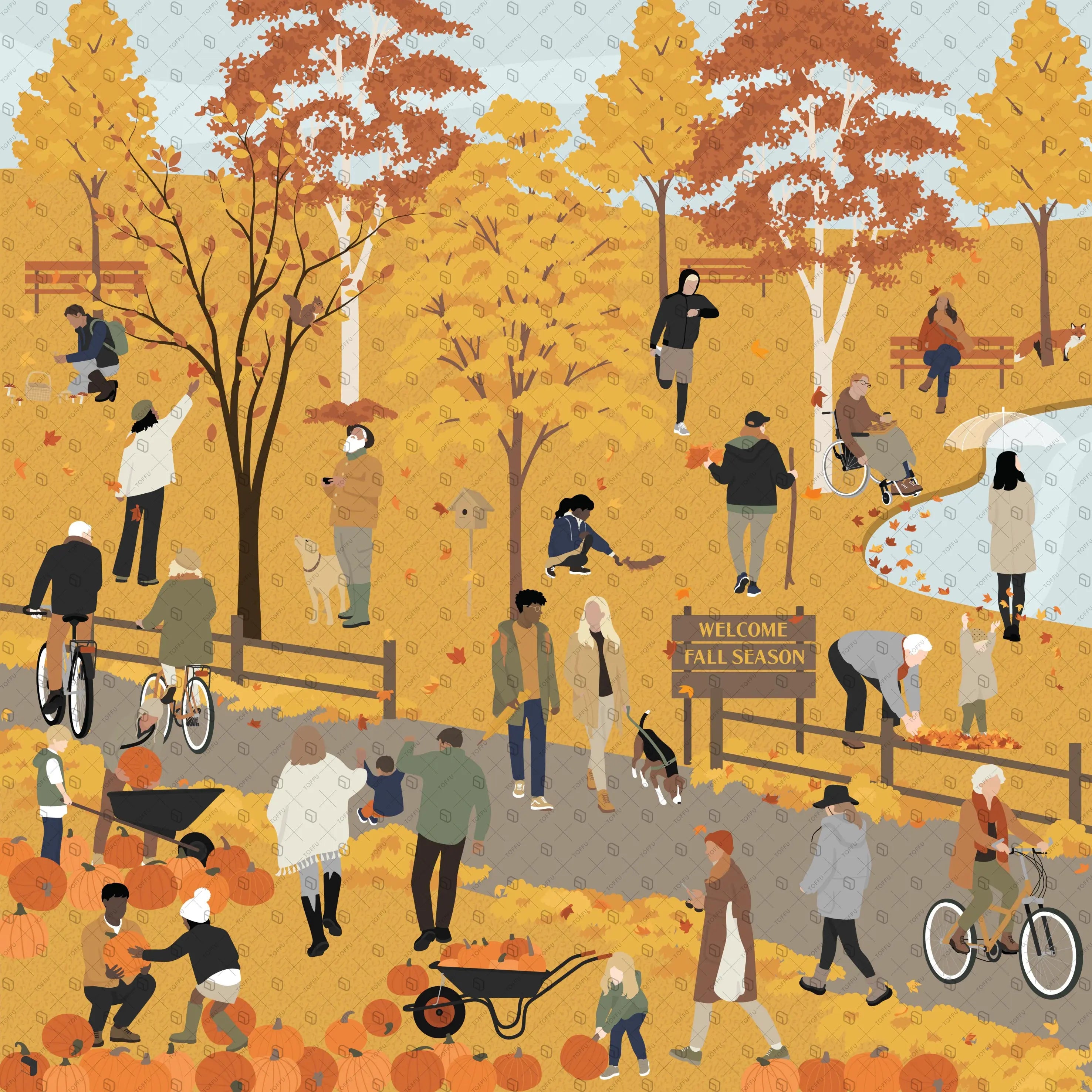 Flat Vector Autumn Zone Digital Artwork drawings | Toffu Co