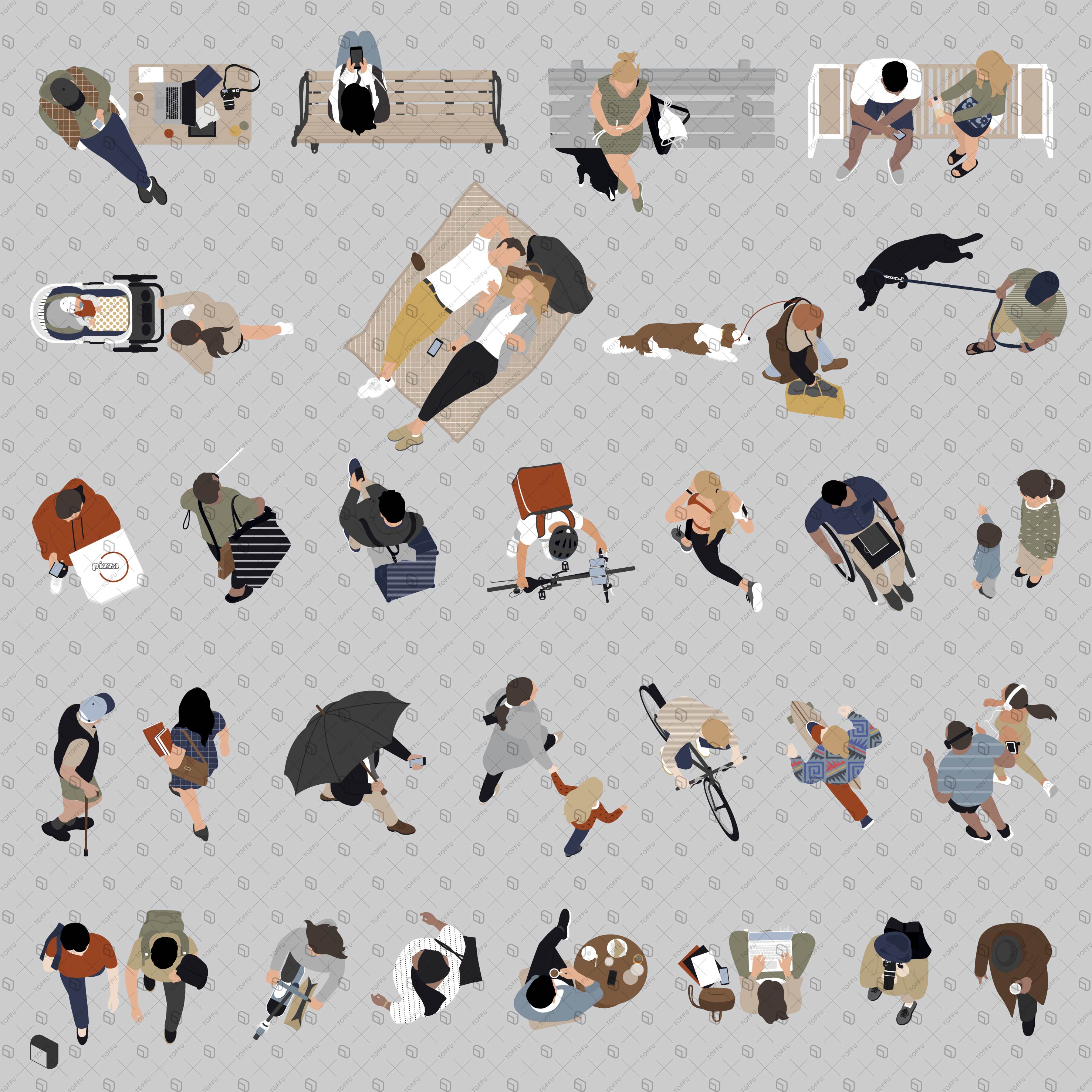 Flat Vector Complete People Top View PNG - Toffu Co
