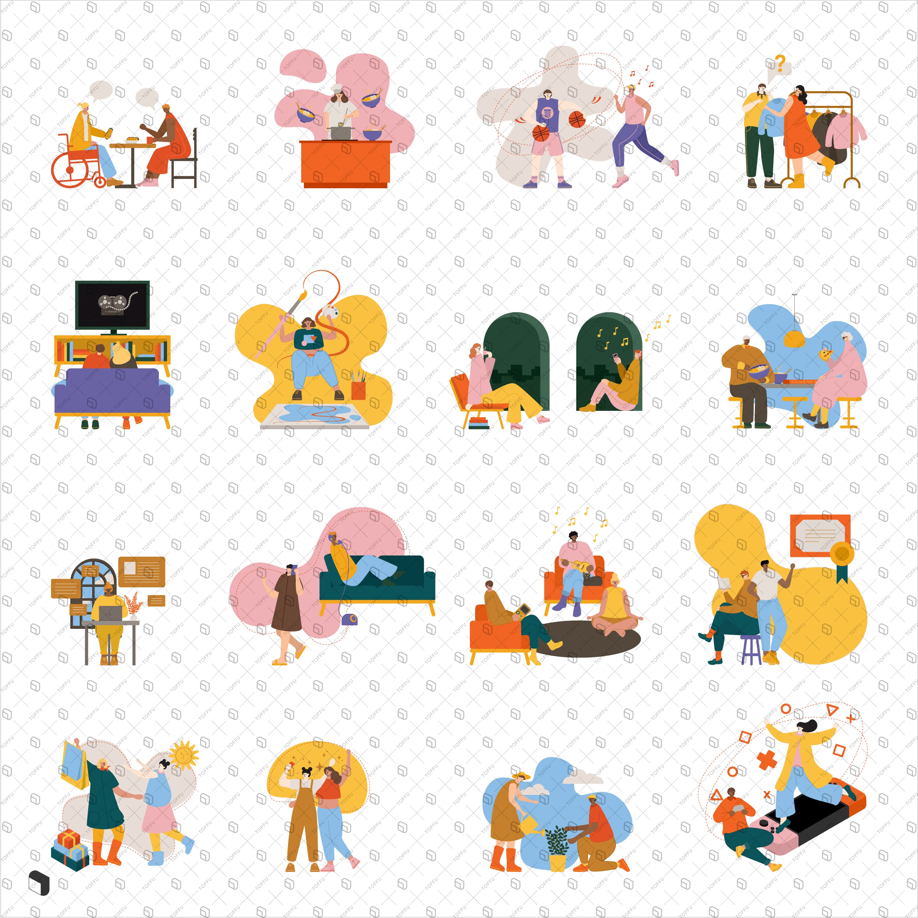 Flat Vector Web Design Daily Activities Characters PNG - Toffu Co