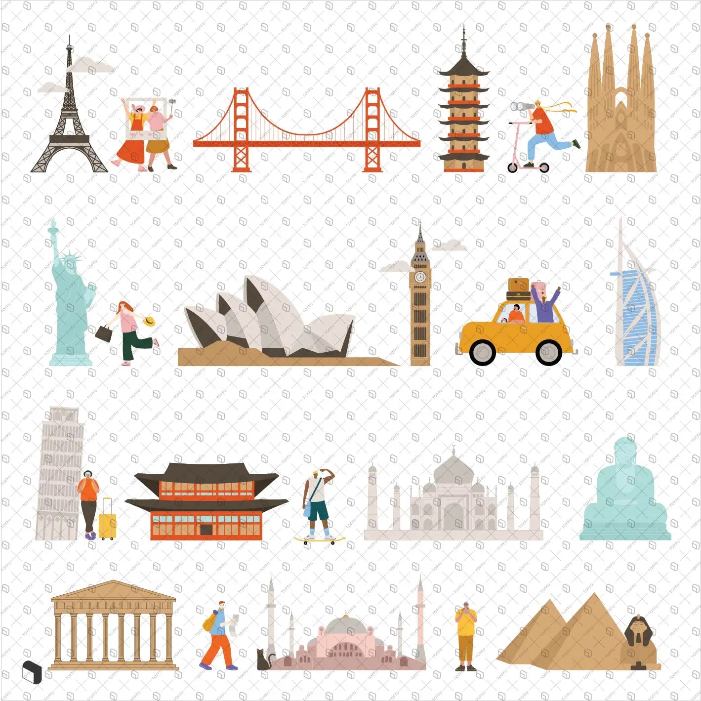 Flat Vector Web Design Landmarks Digital Artwork drawings | Toffu Co