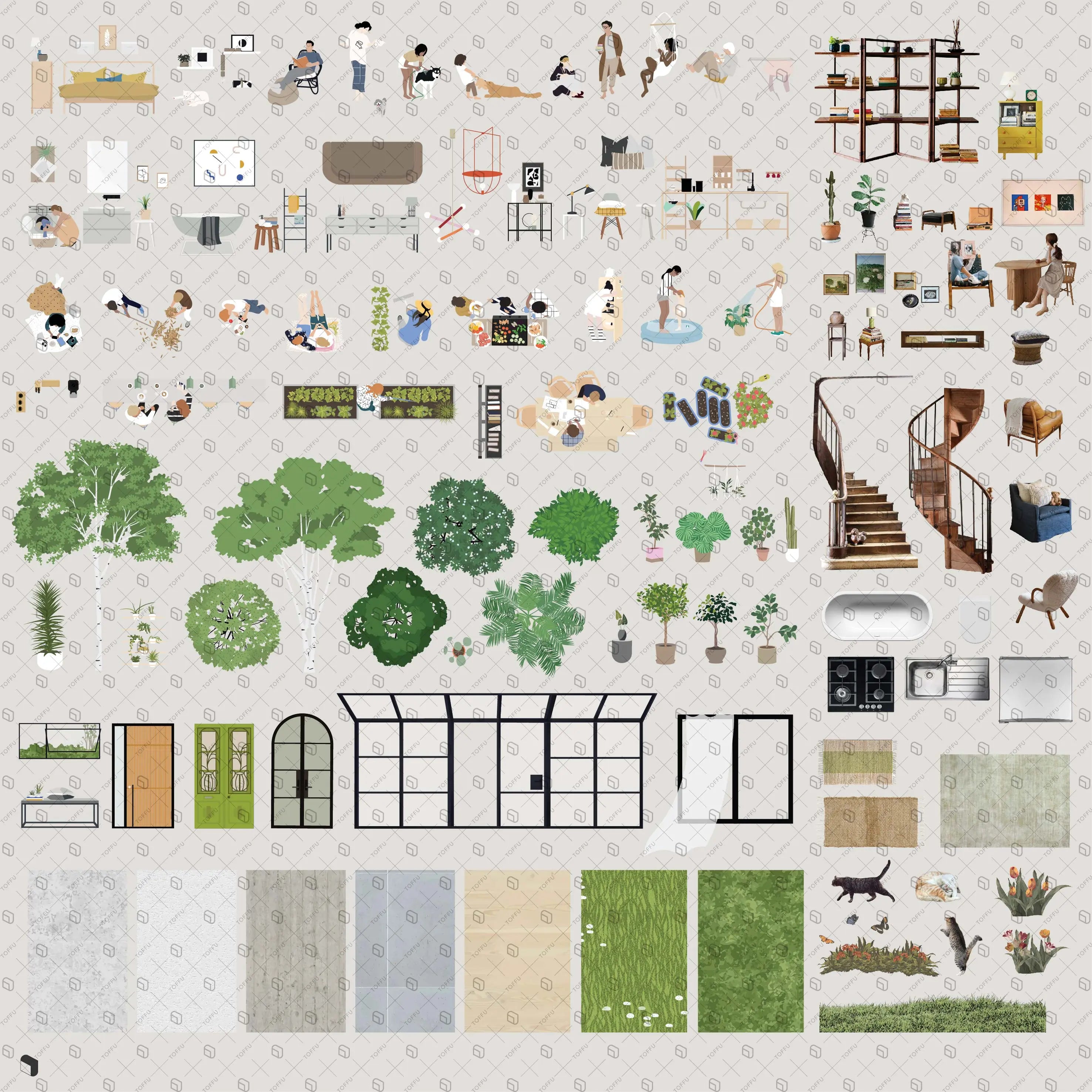 Flat Vector Cutout Interior Creative Content Bundle Digital Artwork drawings | Toffu Co