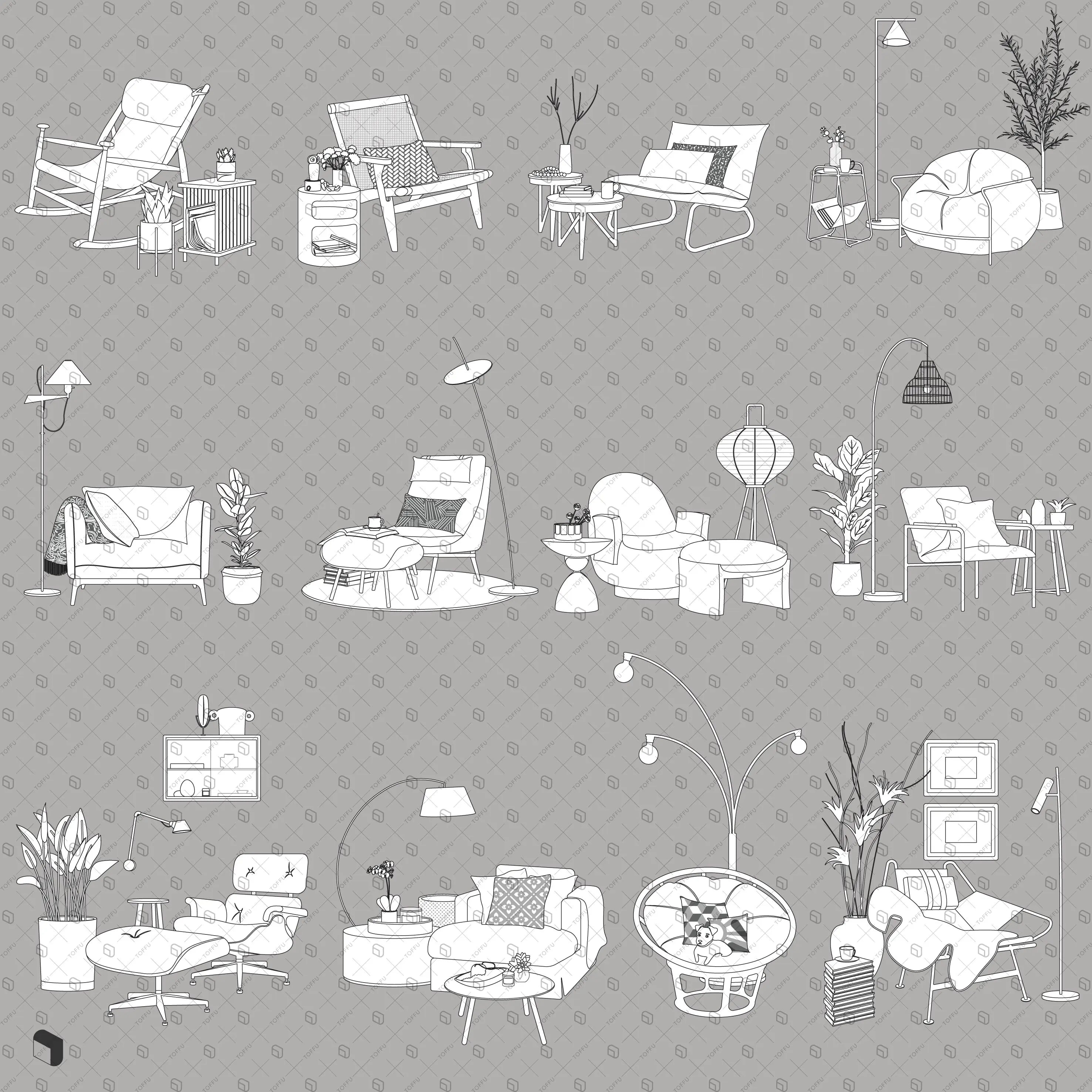Flat Vector Corner Chair 2 Uncategorized drawings | Toffu Co