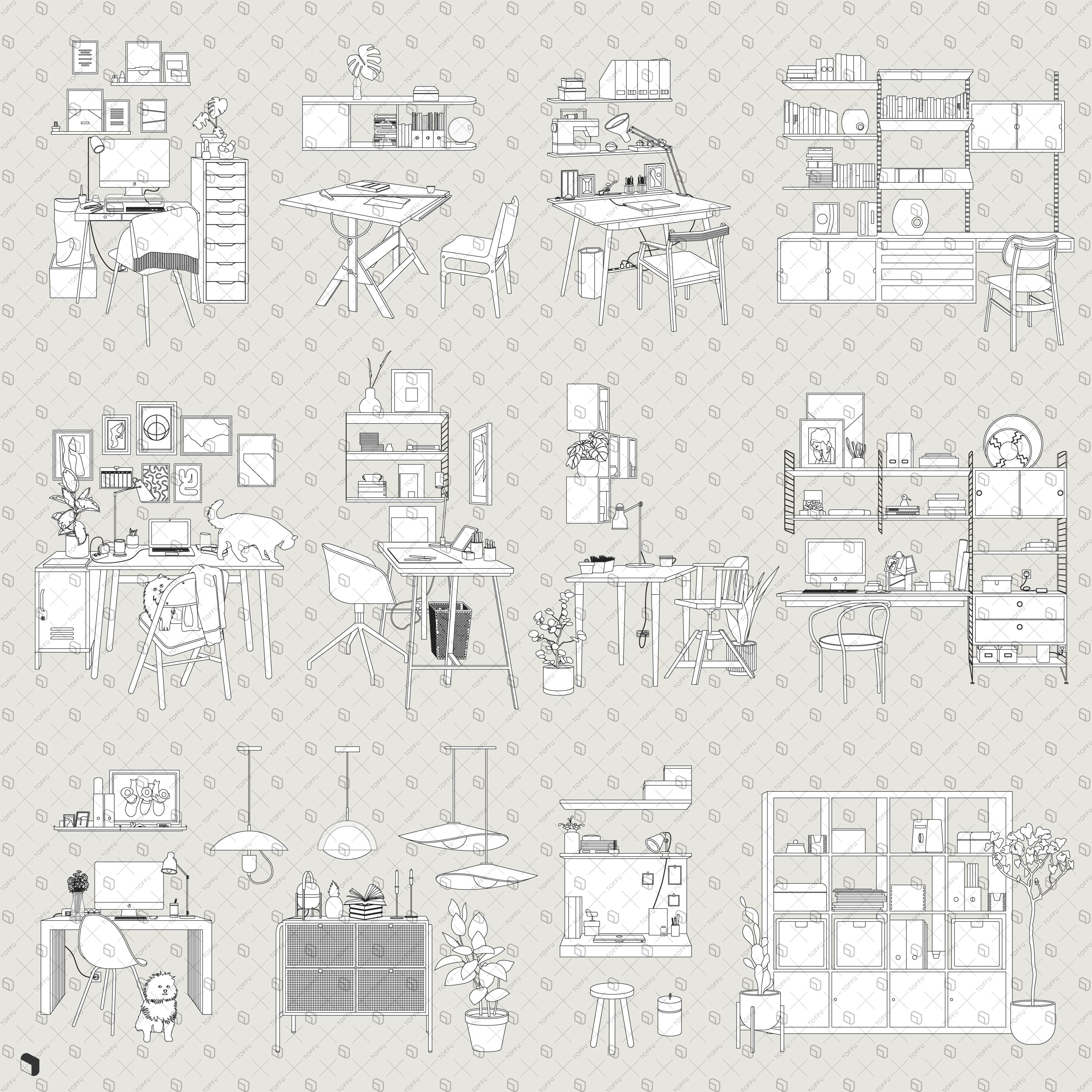 Flat Vector Home Office Furniture PNG - Toffu Co