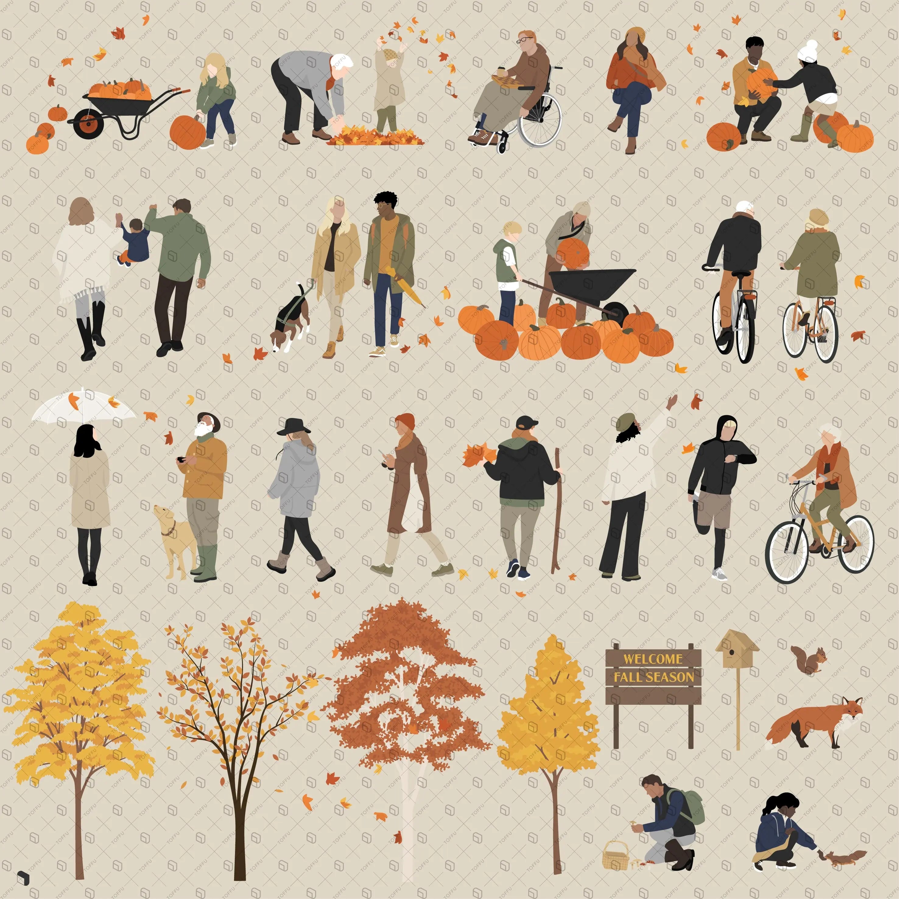 Flat Vector Autumn Zone Digital Artwork drawings | Toffu Co