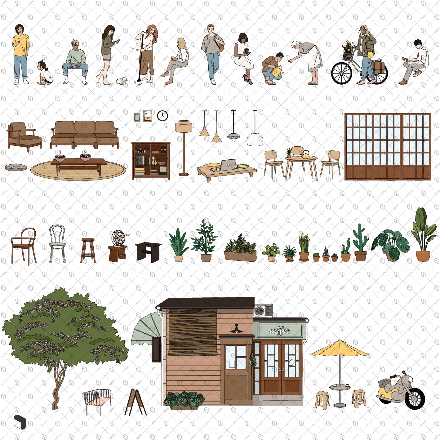 Flat Vector Slice of Life People PNG - Toffu Co