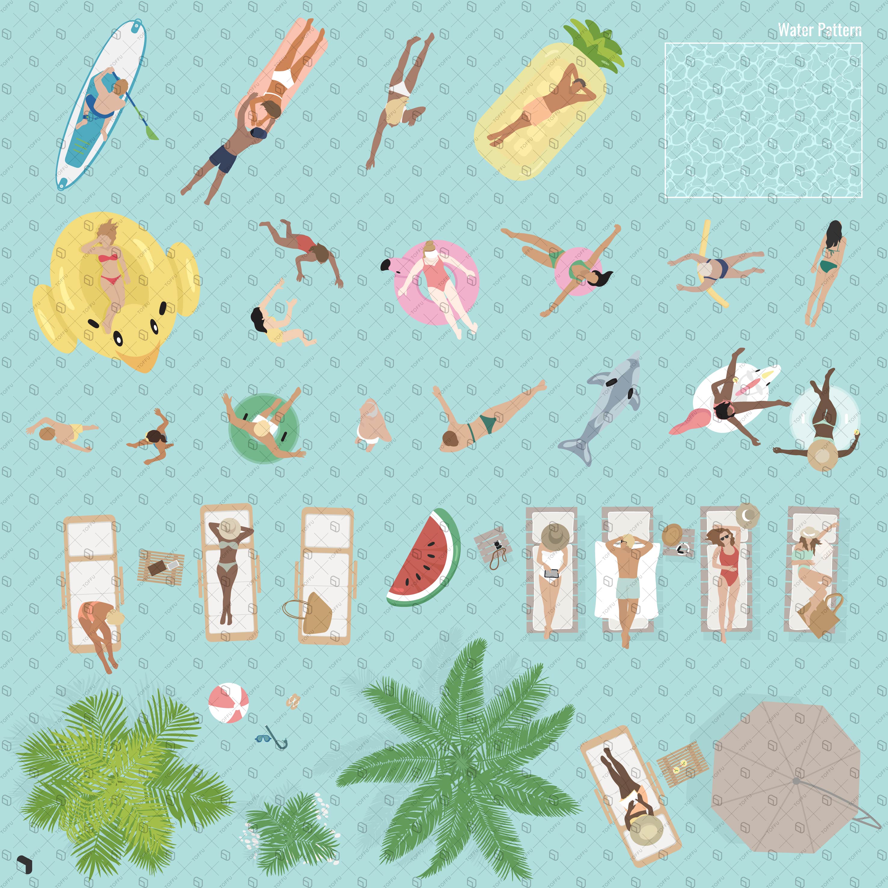 Flat Vector Summer Top View PNG - Toffu Co