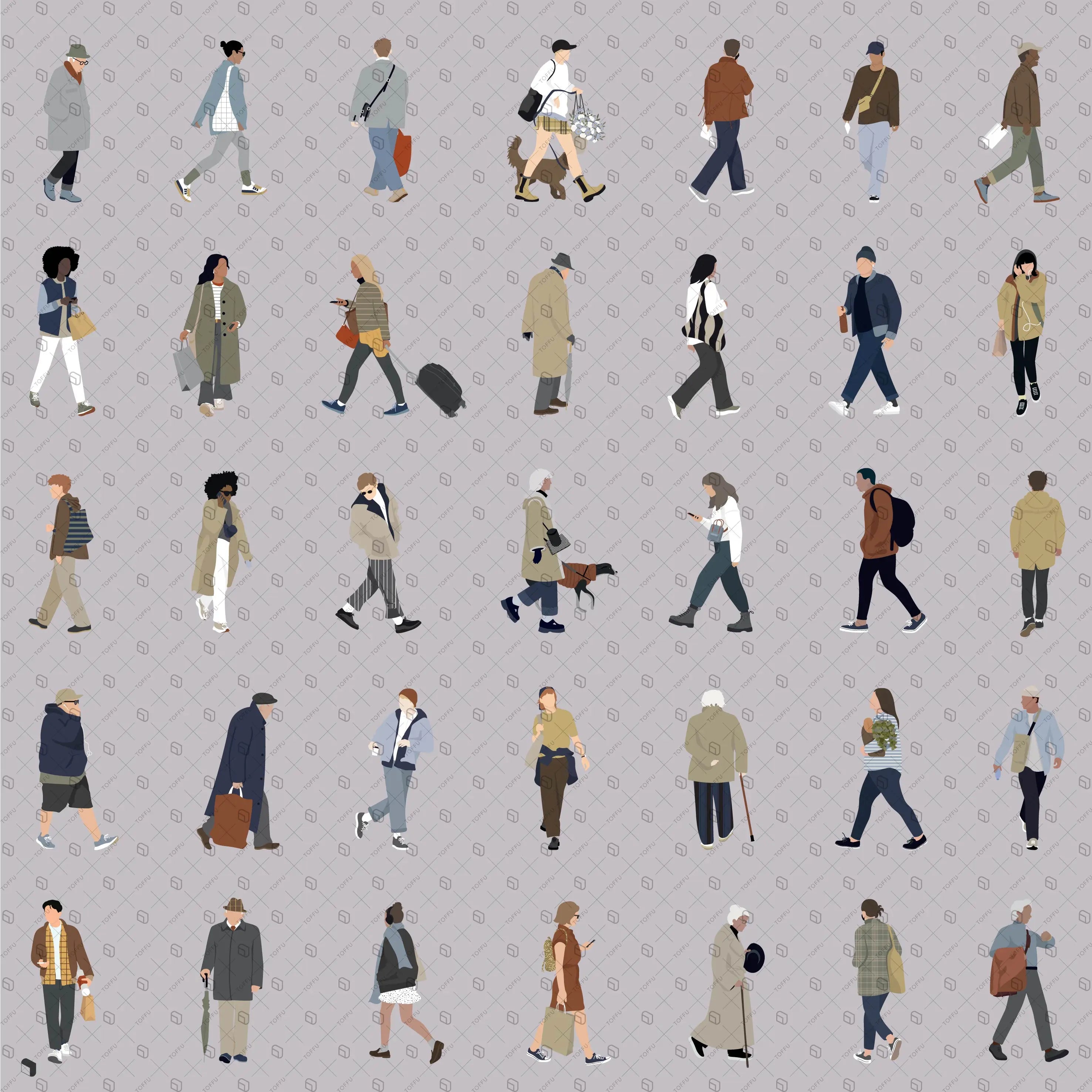 Flat Vector Walking People Digital Artwork drawings | Toffu Co