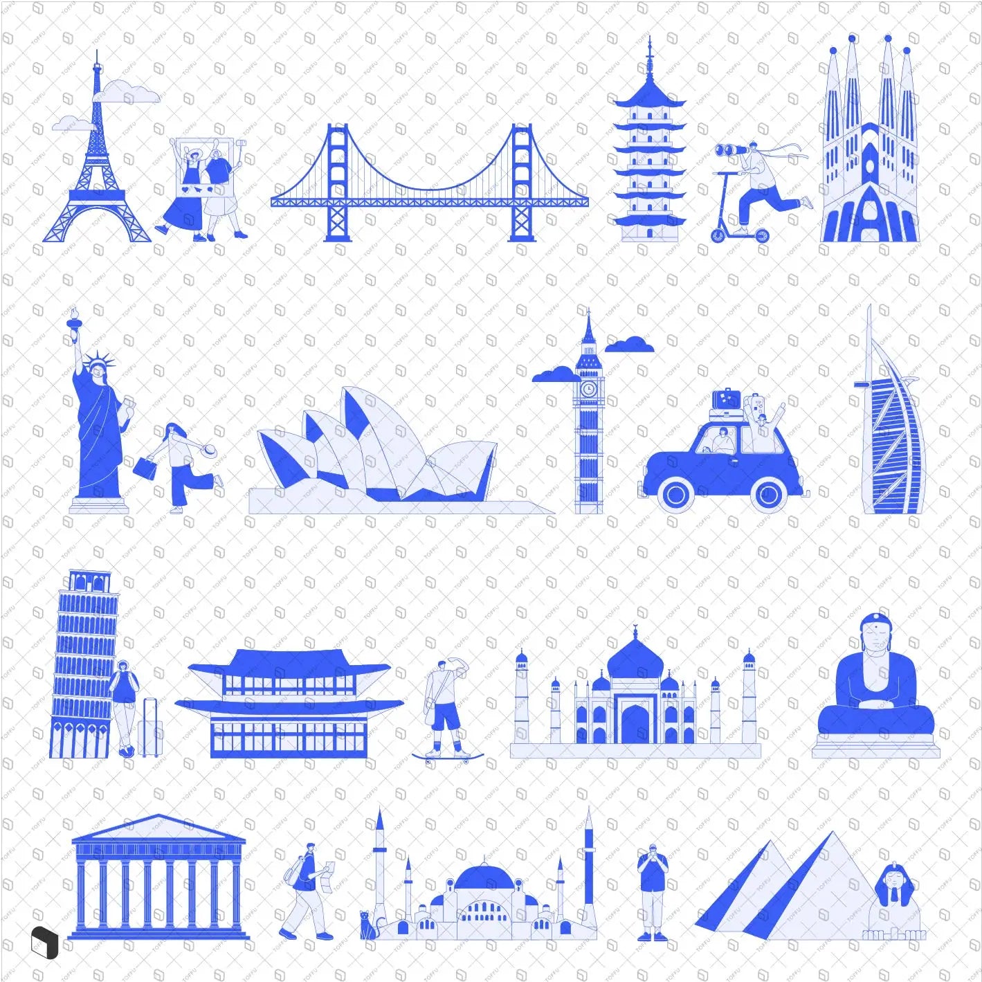 Flat Vector Web Design Landmarks Digital Artwork drawings | Toffu Co