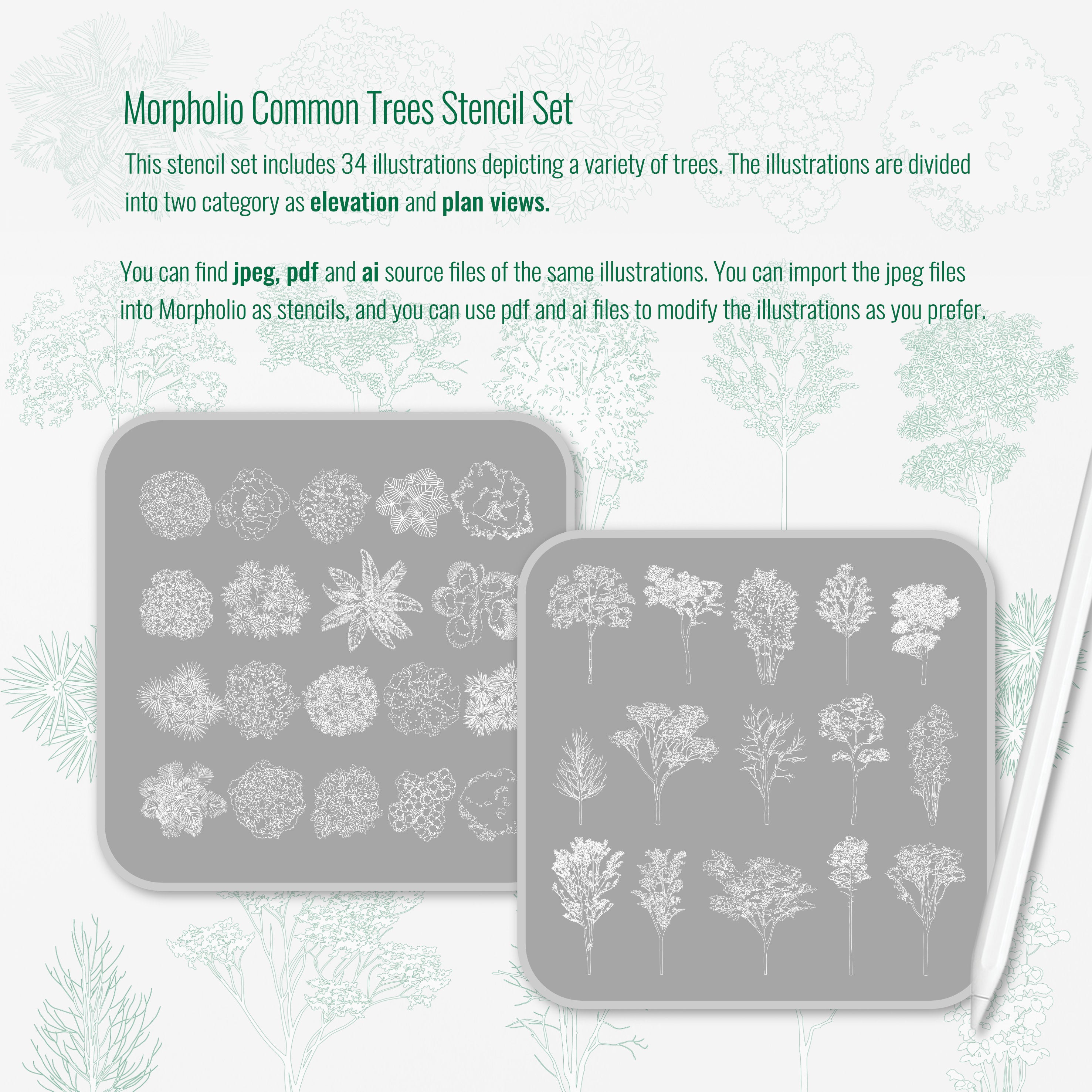 Morpholio Common Trees Stencil Set PNG - Toffu Co