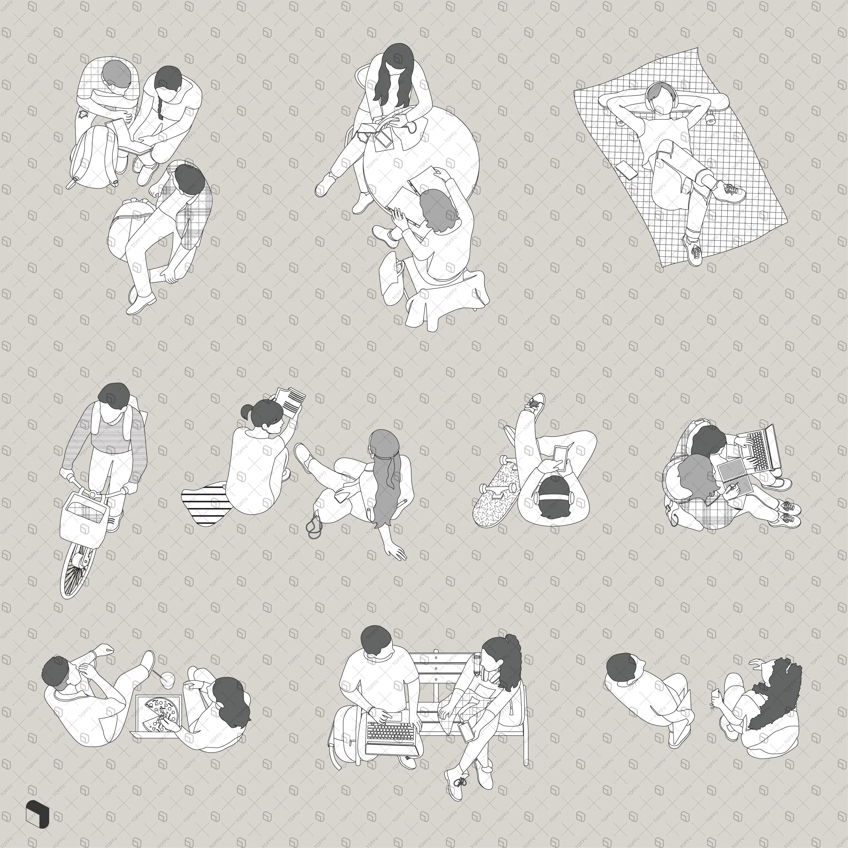 Flat Vector College Students Top View Digital Artwork drawings | Toffu Co