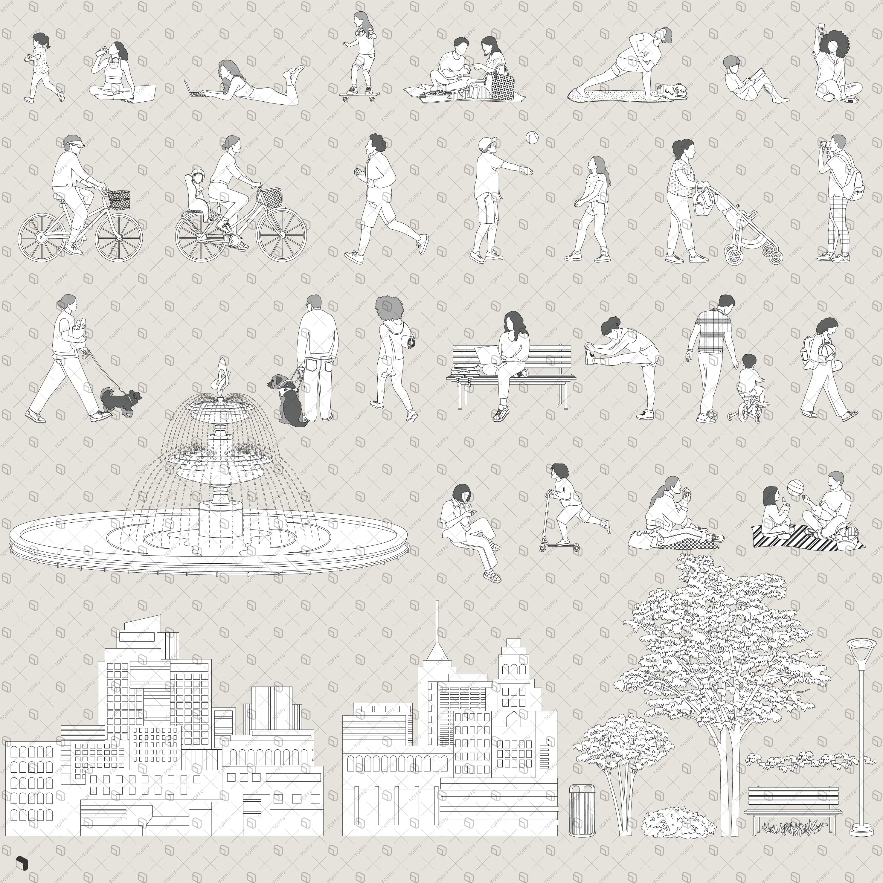 Flat Vector Public Park Zone Digital Artwork drawings | Toffu Co