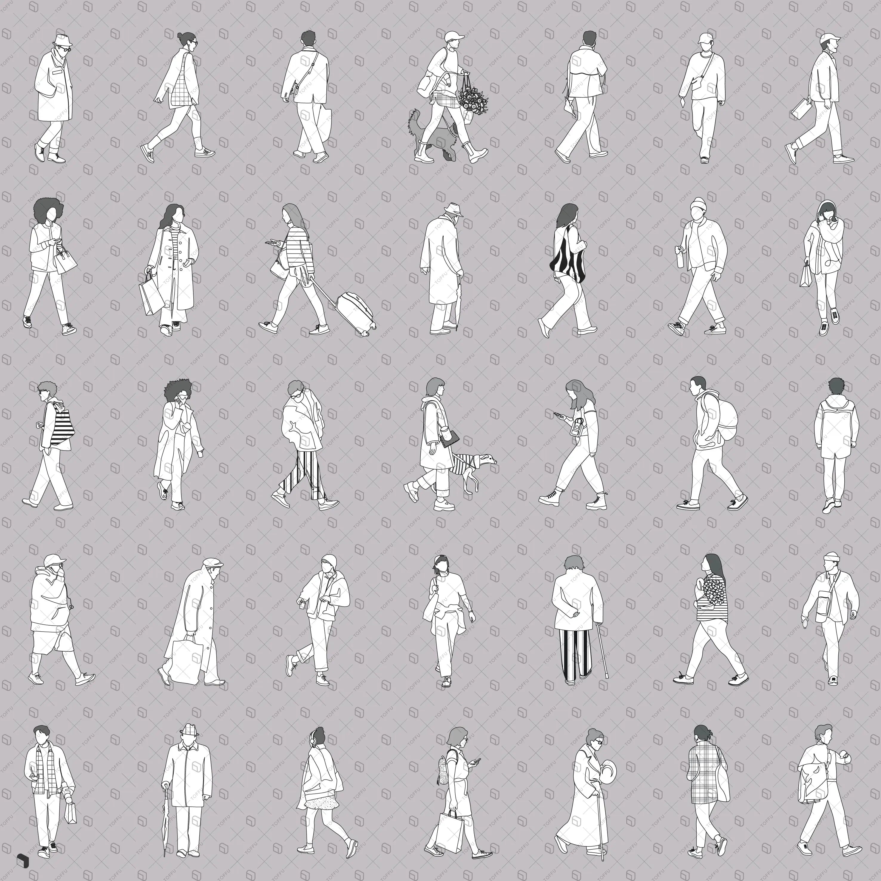 Flat Vector Walking People Digital Artwork drawings | Toffu Co