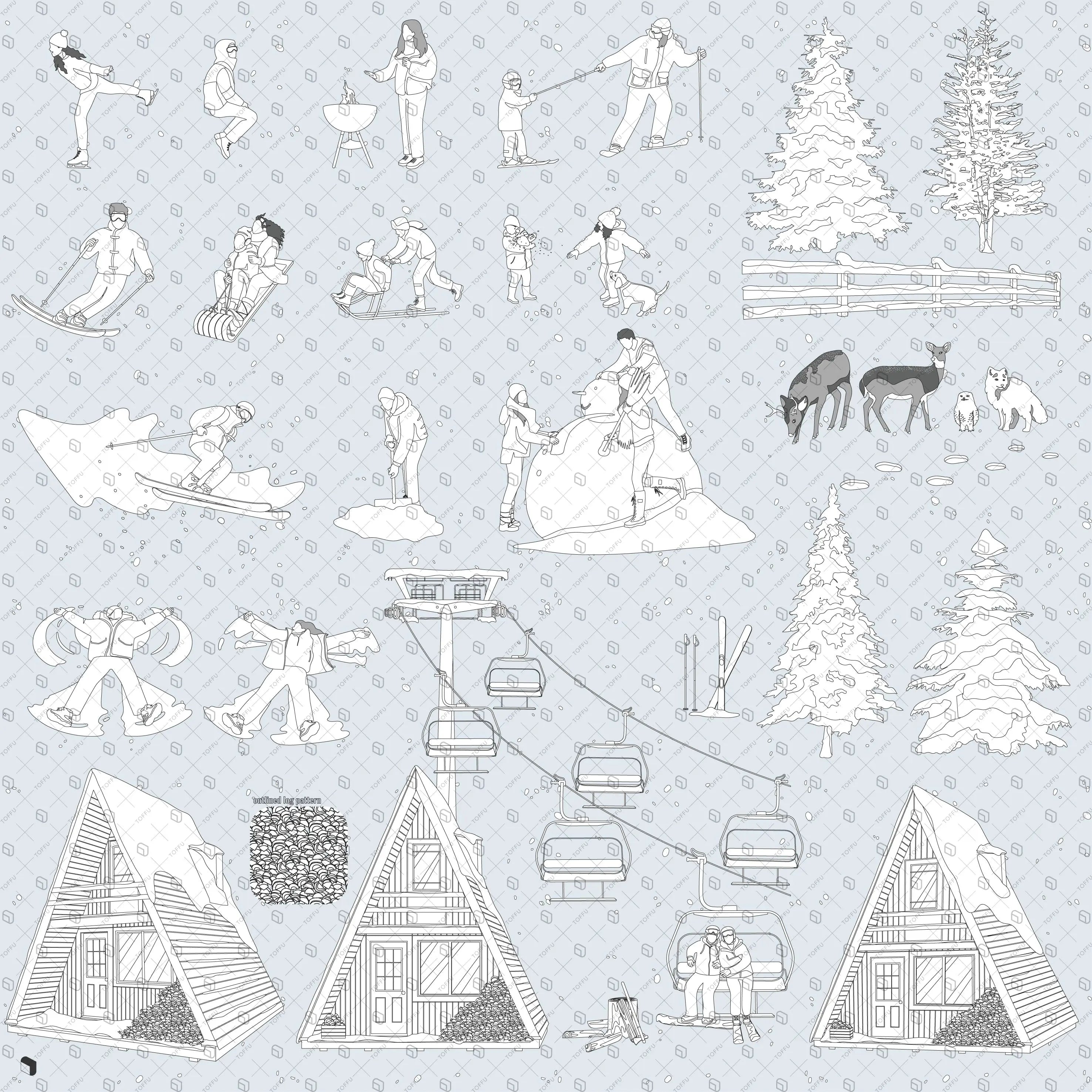 Flat Vector Winter Lodge Zone Digital Artwork drawings | Toffu Co